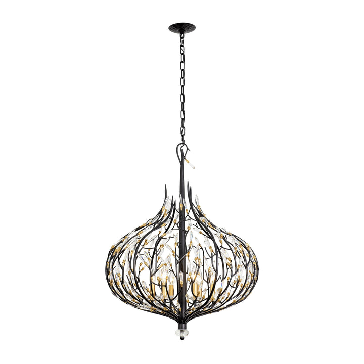 Bask 271P06MBFG 6-Lt Crystal Pendant Light - Matte Black/French Gold