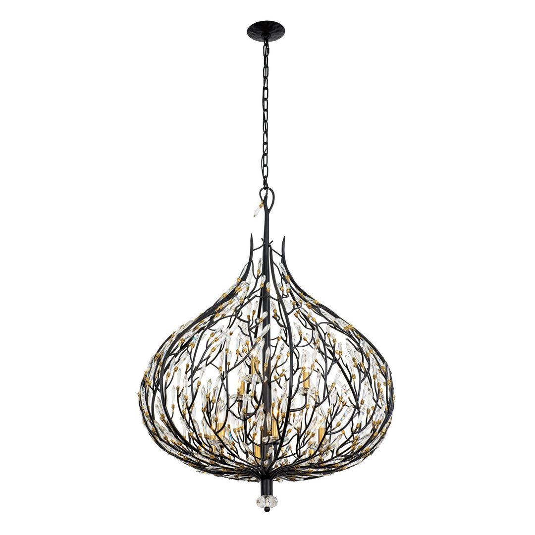 Bask 271P09MBFG 9-Lt Crystal Pendant Light - Matte Black/French Gold