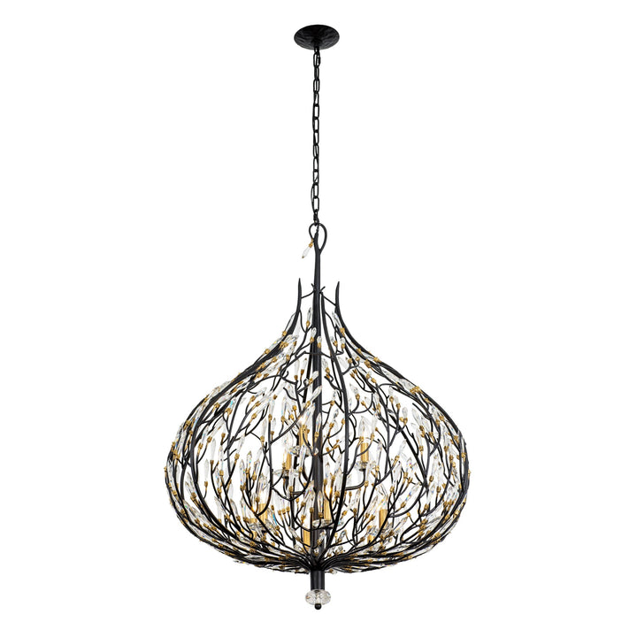 Bask 271P09MBFG 9-Lt Crystal Pendant Light - Matte Black/French Gold