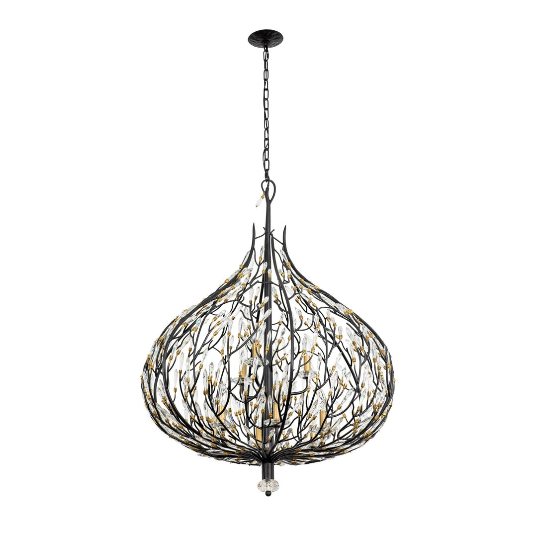 Bask 271P09MBFG 9-Lt Crystal Pendant Light - Matte Black/French Gold