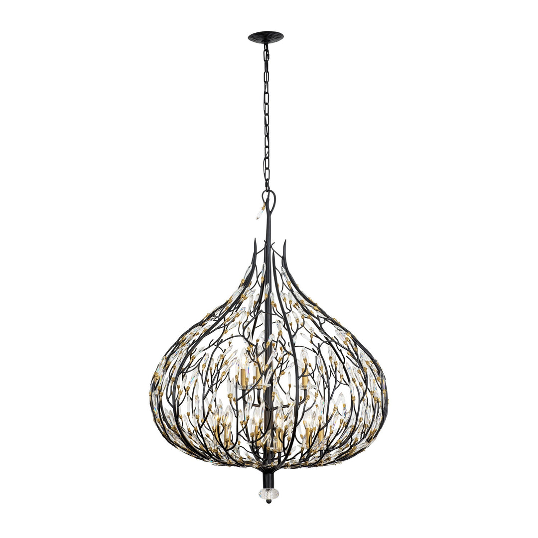 Bask 271P09MBFG 9-Lt Crystal Pendant Light - Matte Black/French Gold