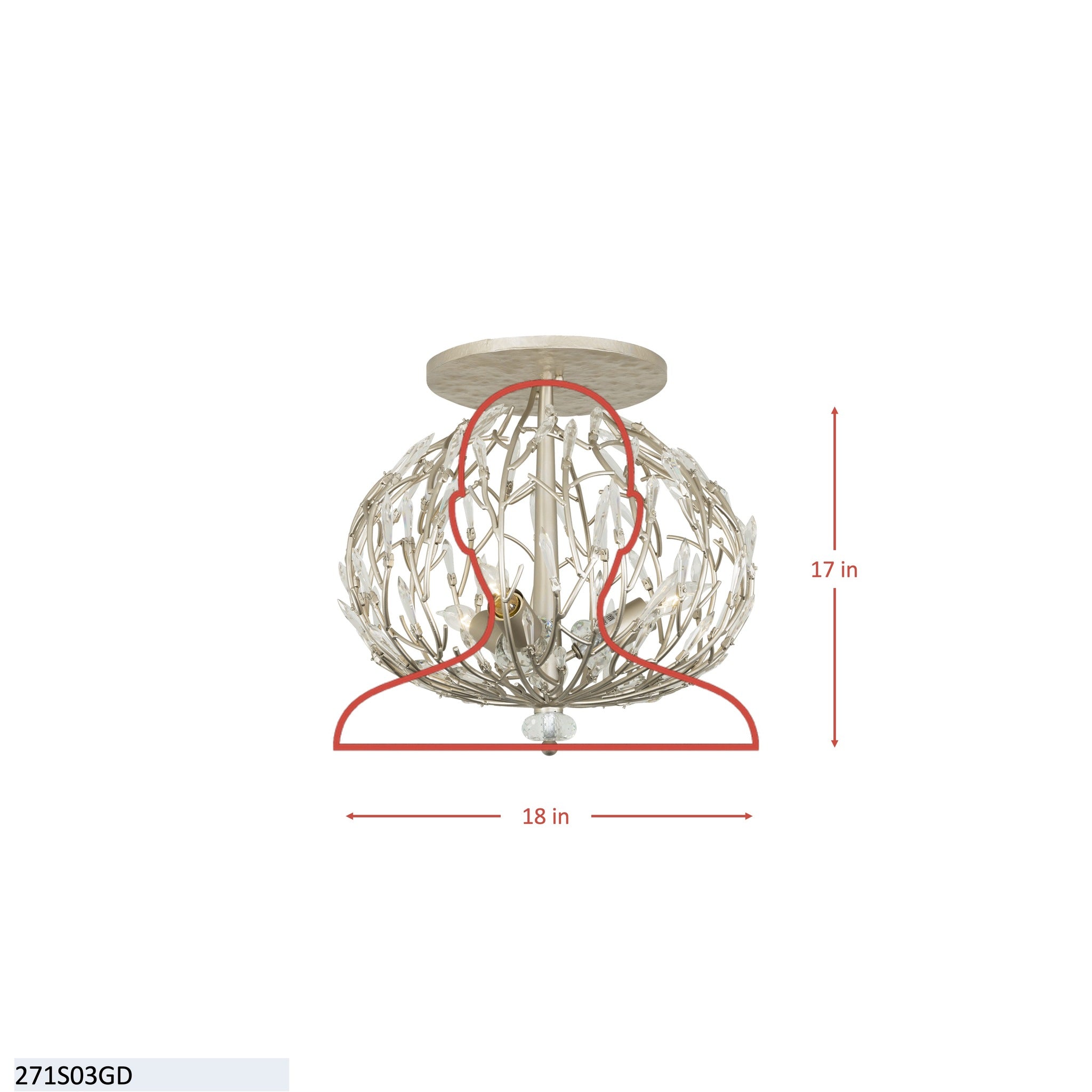 Bask 3 Light Crystal Semi-Flush - Gold Dust