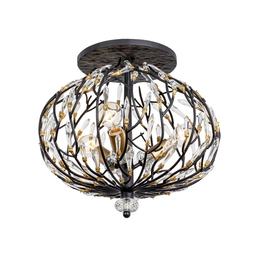 Bask 271S03MBFG 3-Lt Crystal Ceiling Light - Matte Black/French Gold