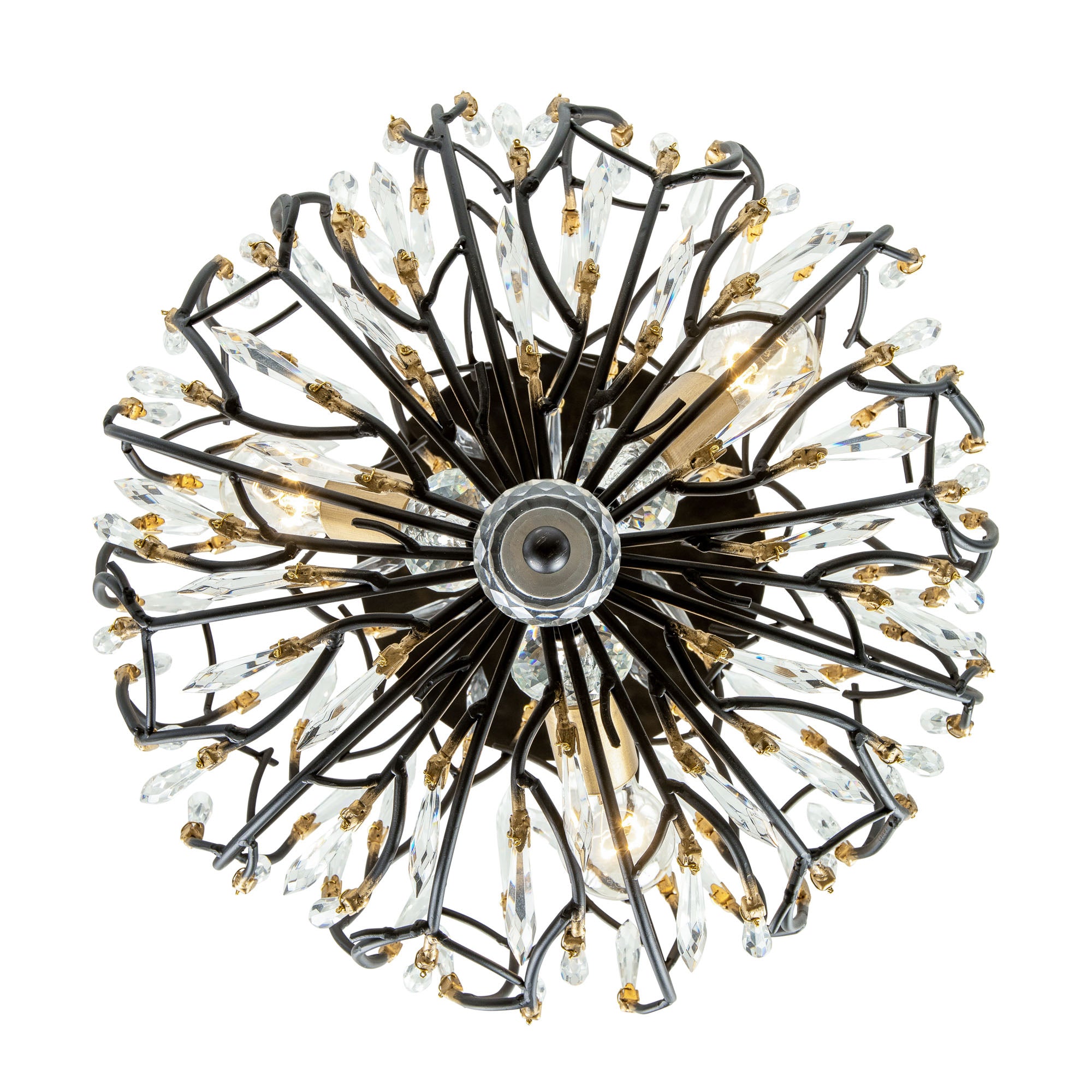 Bask 3 Light Crystal Semi-Flush - Matte Black/French Gold