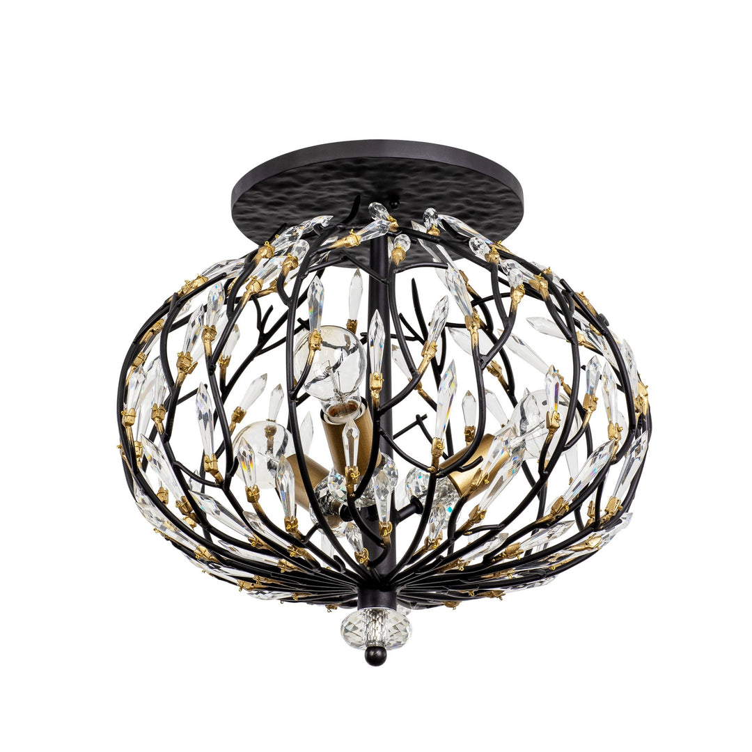 Bask 271S03MBFG 3-Lt Crystal Ceiling Light - Matte Black/French Gold