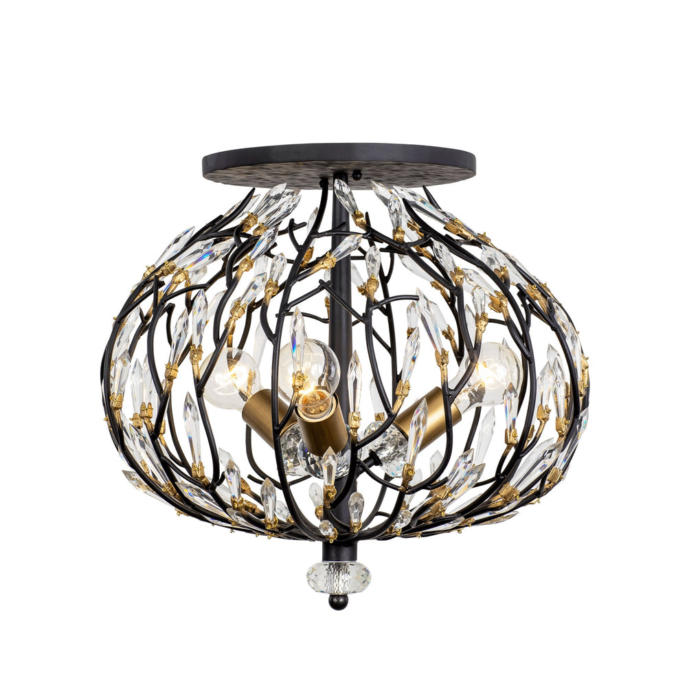 Bask 271S03MBFG 3-Lt Crystal Ceiling Light - Matte Black/French Gold