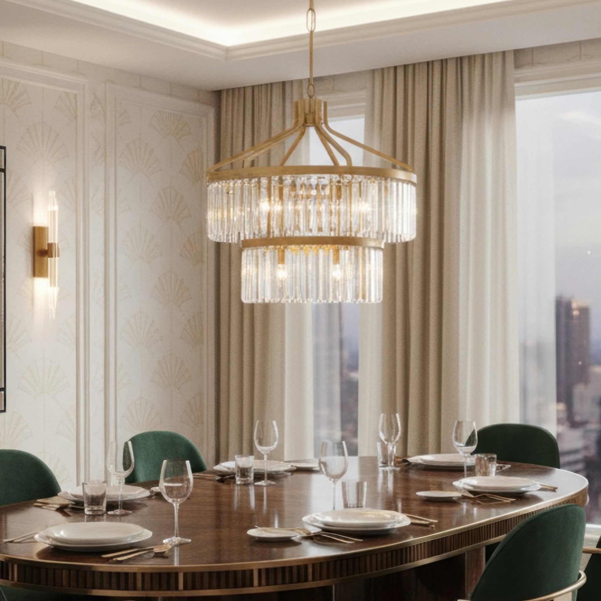 Social Club 9 Light 2-Tier Crystal Pendant - Havana Gold