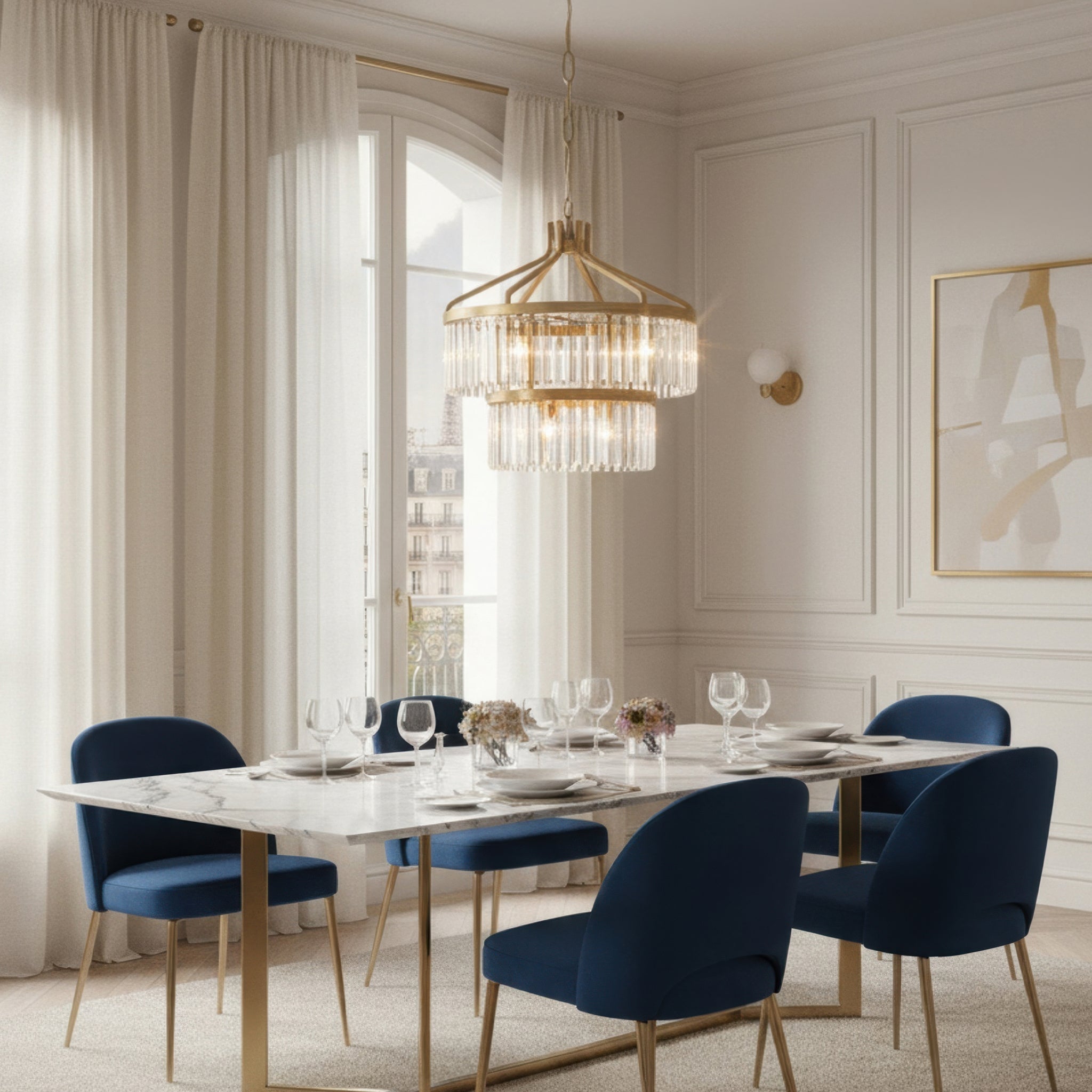 Social Club 9 Light 2-Tier Crystal Pendant - Havana Gold