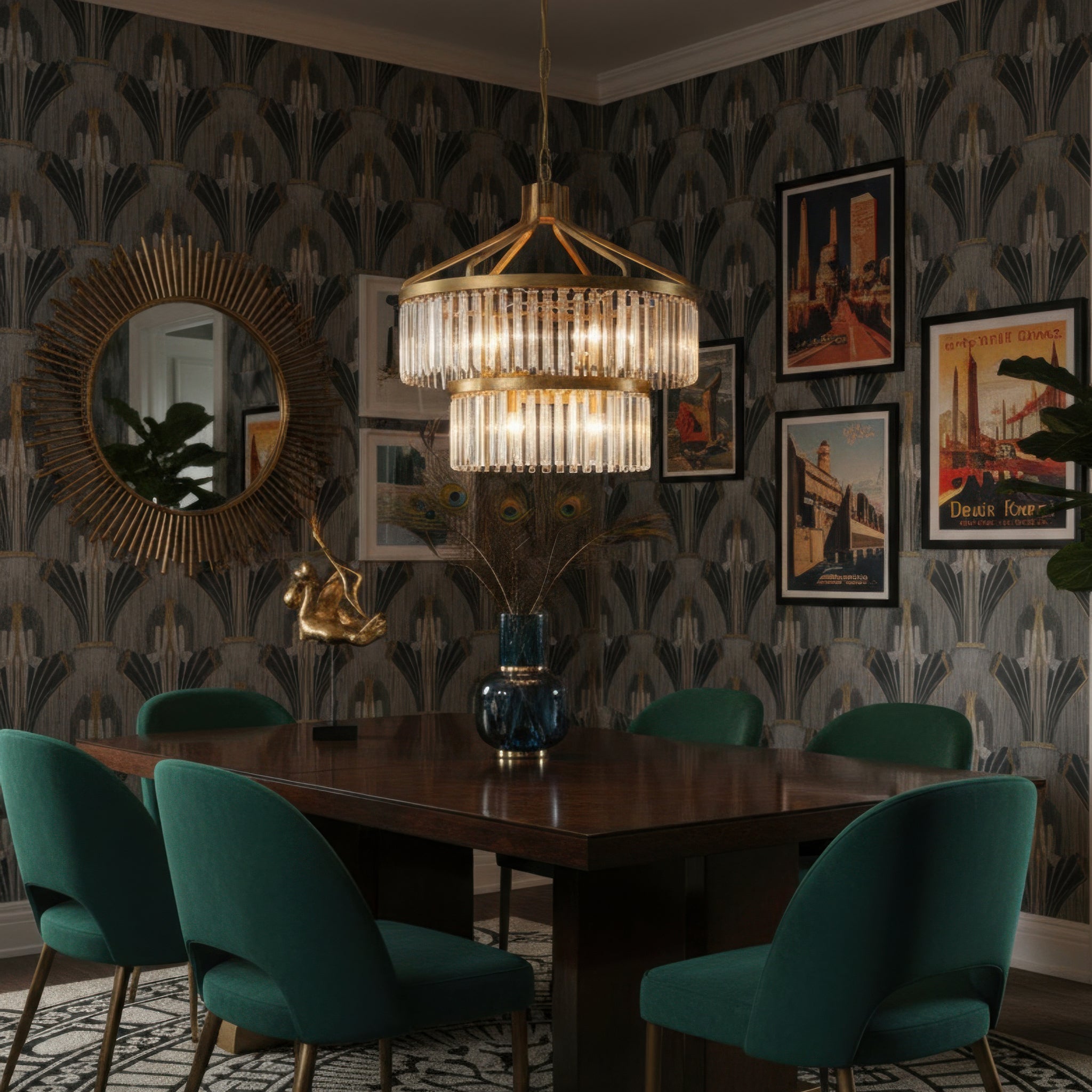 Social Club 9 Light 2-Tier Crystal Pendant - Havana Gold