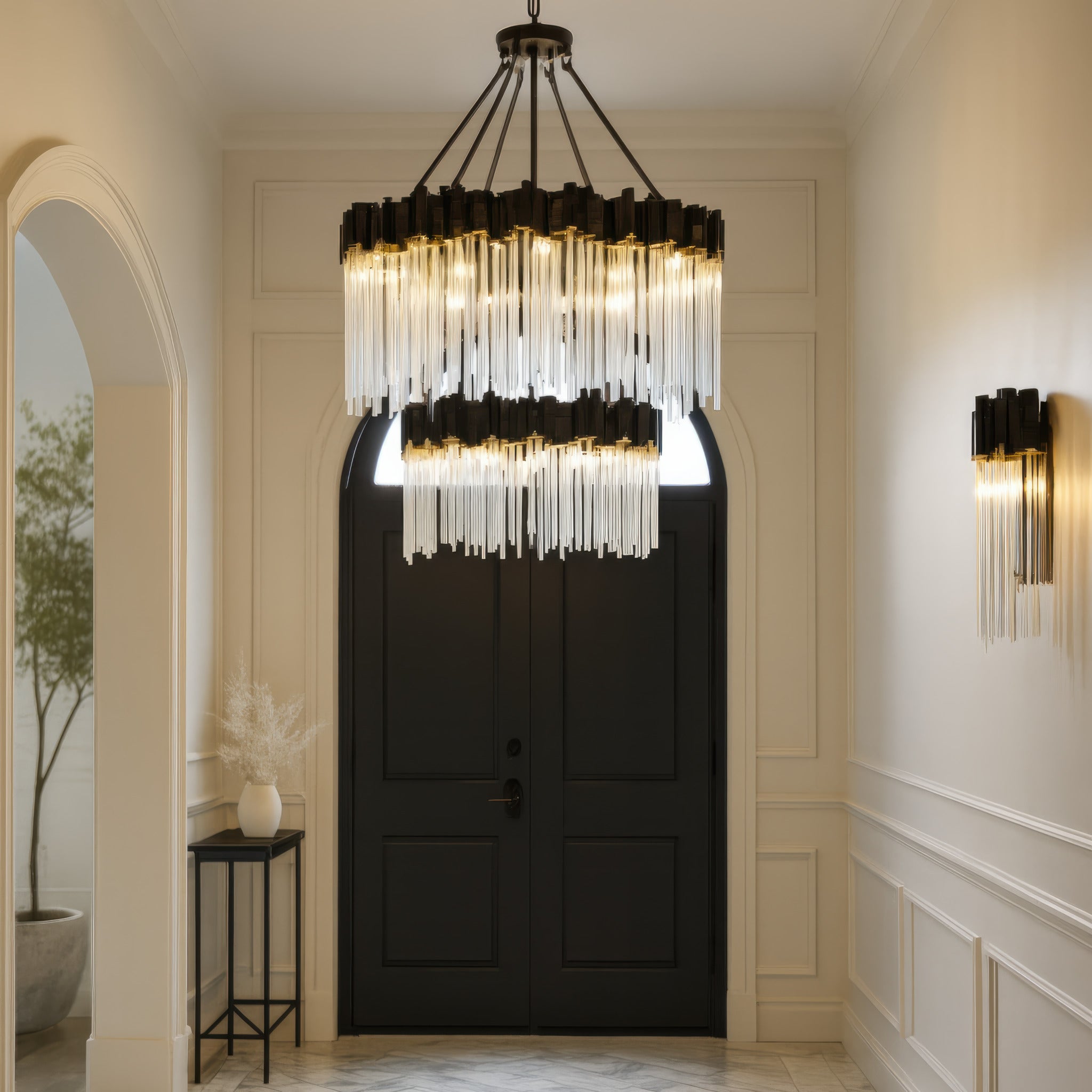Matrix 14 Light 2-Tier Chandelier - Matte Black/French Gold
