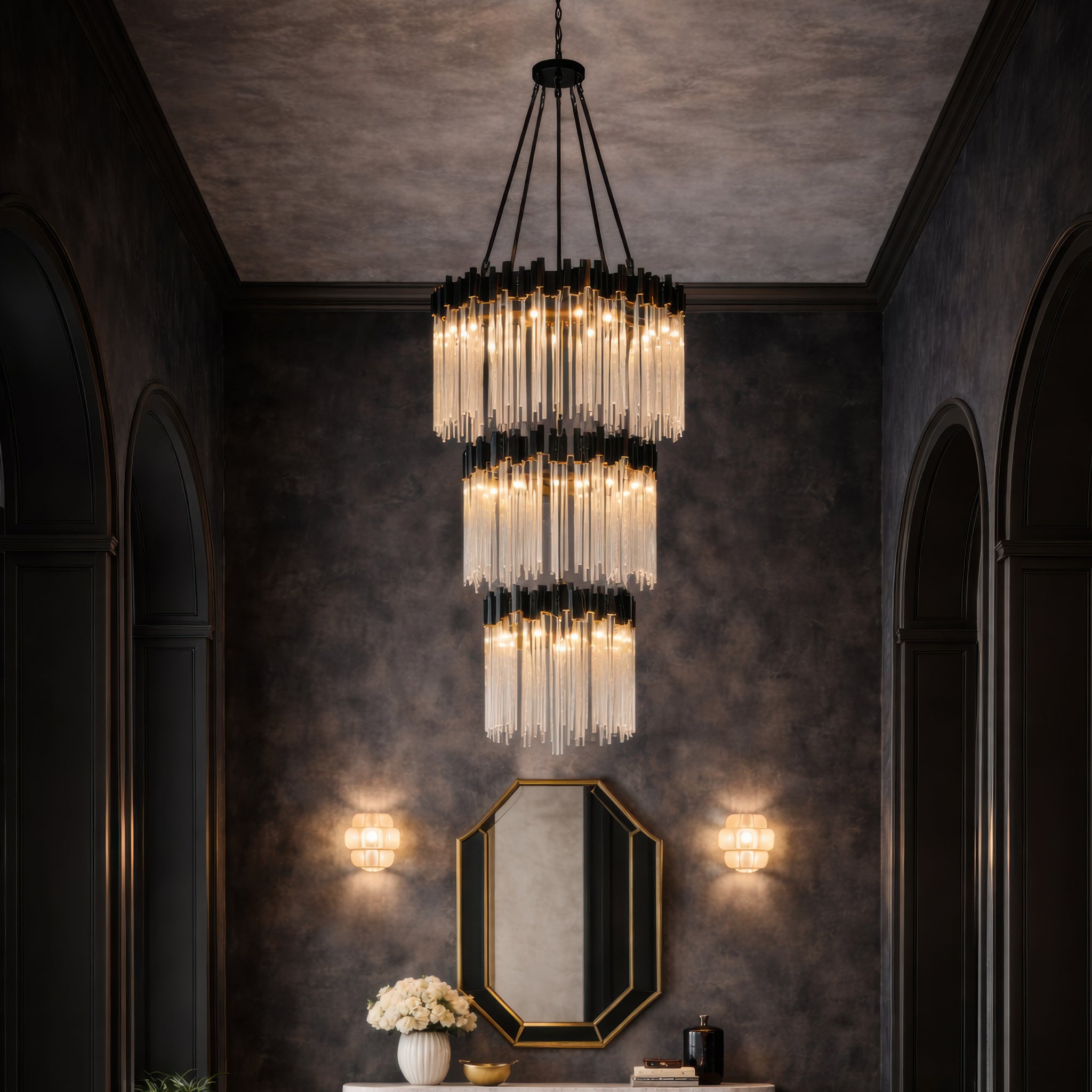 Matrix 18 Light 3-Tier Chandelier - Matte Black/French Gold