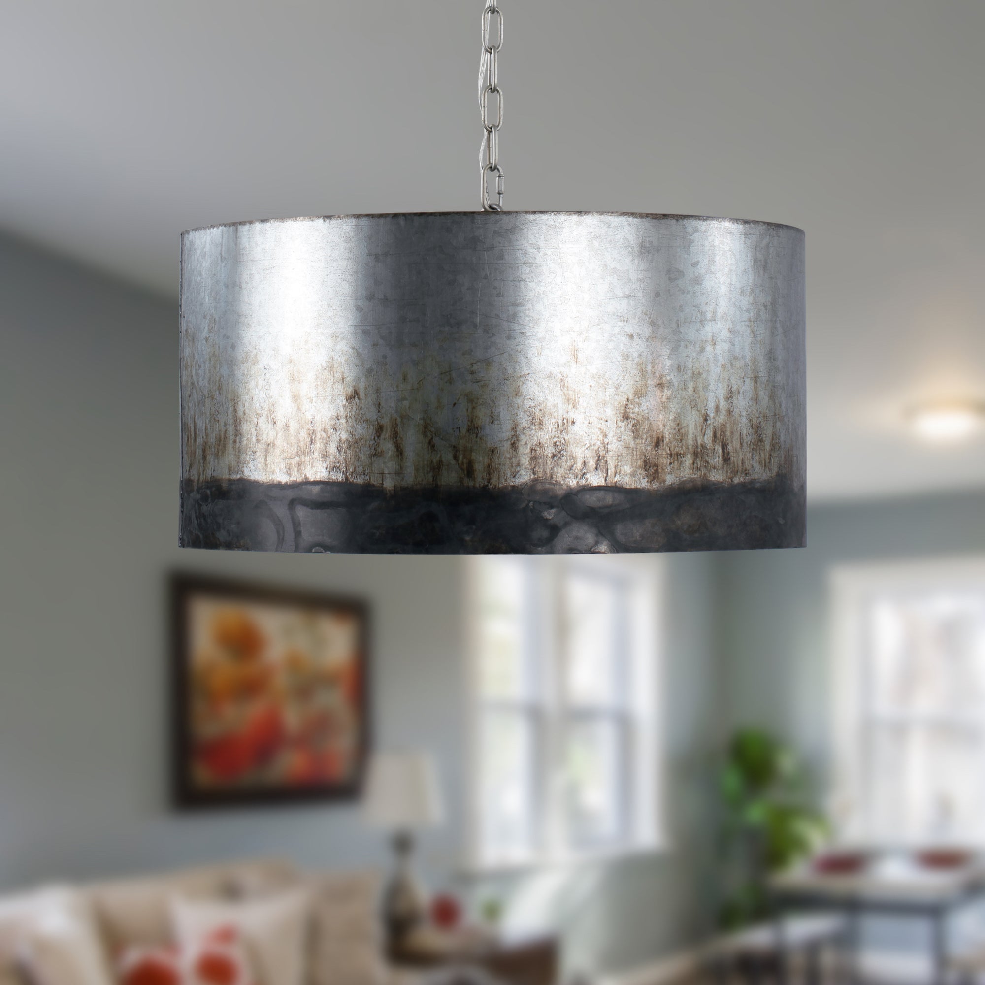 Cannery 4 Light Drum Pendant - Ombre Galvanized