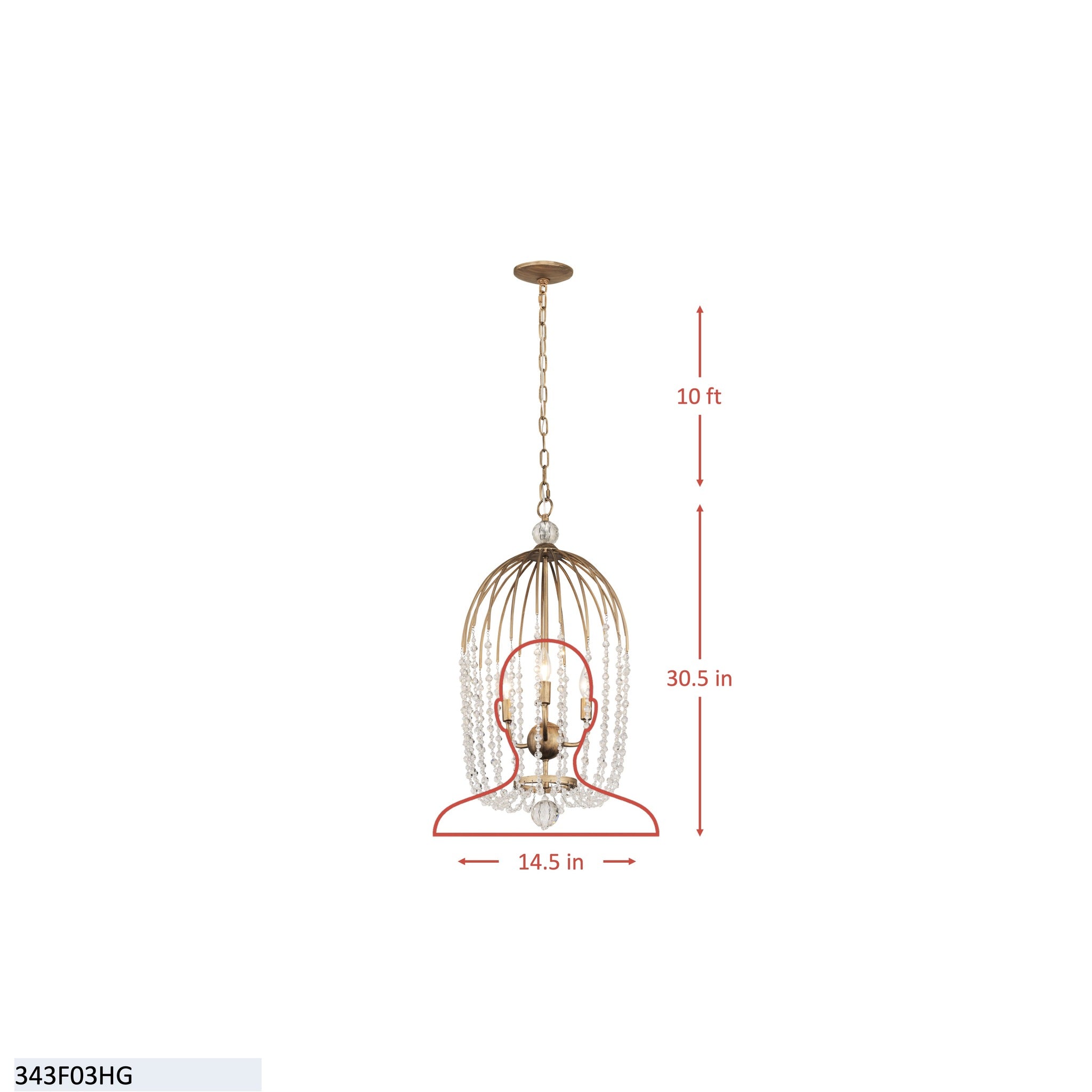 Voliere 3 Light Crystal Tall Pendant - Matte Black