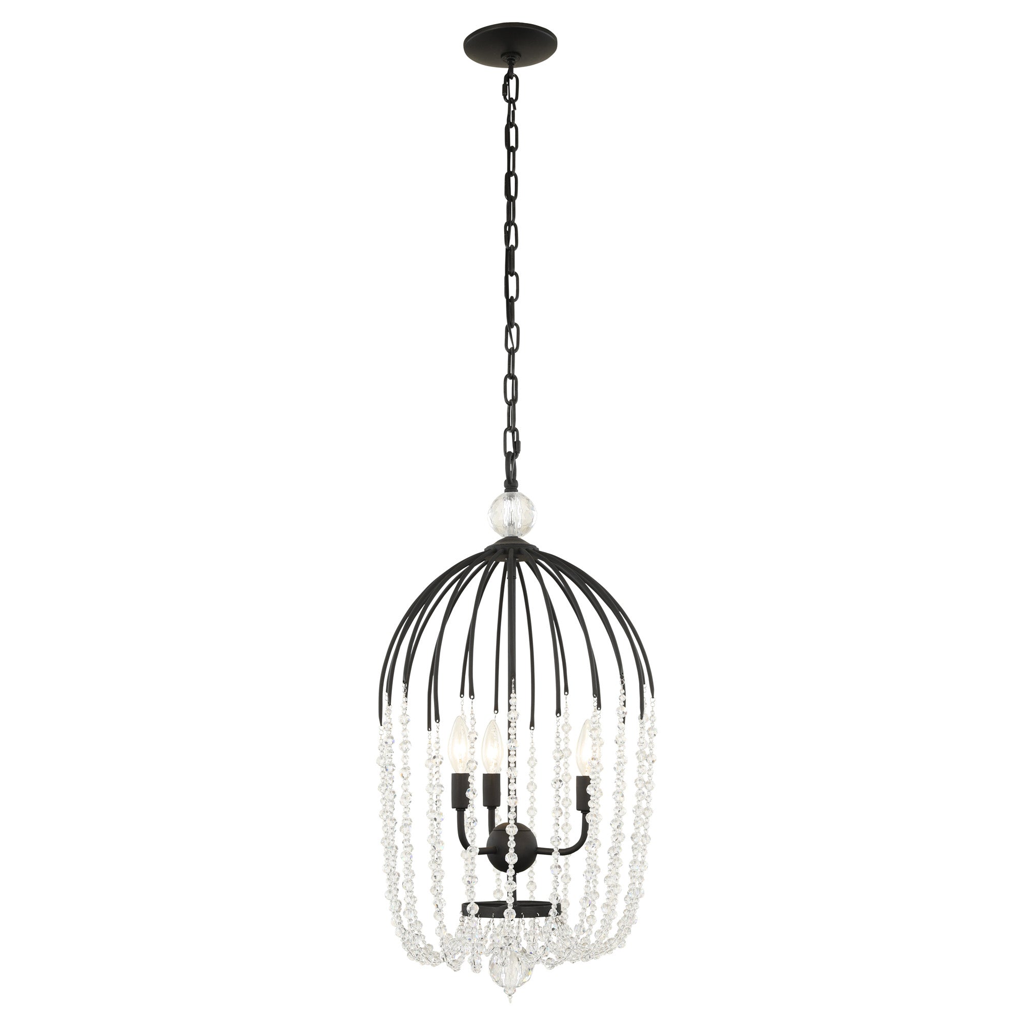Voliere 3 Light Crystal Tall Pendant - Matte Black