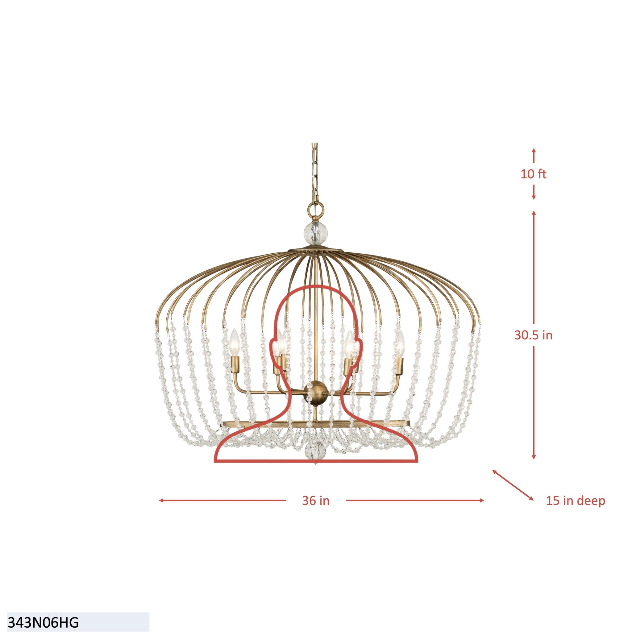 Voliere 6 Light Crystal Oval Pendant - Havana Gold