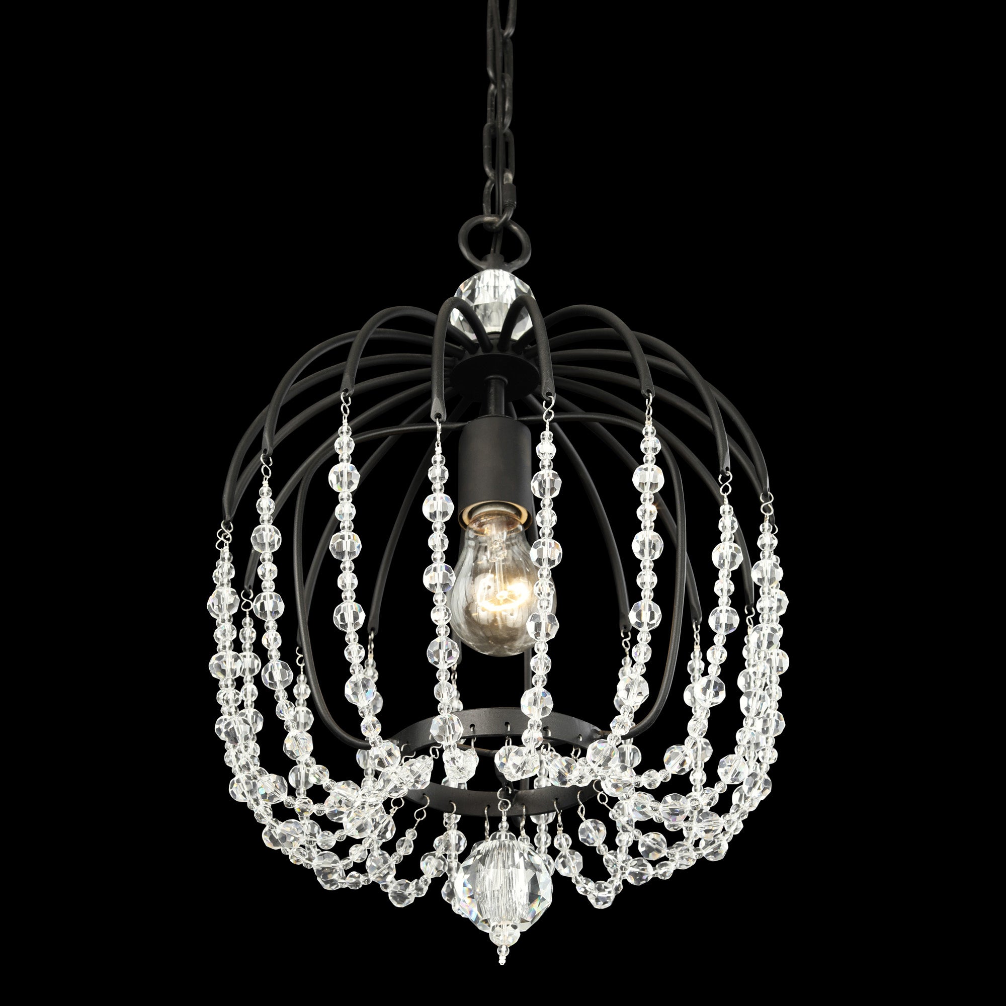 Voliere 1 Light Crystal Pendant - Matte Black