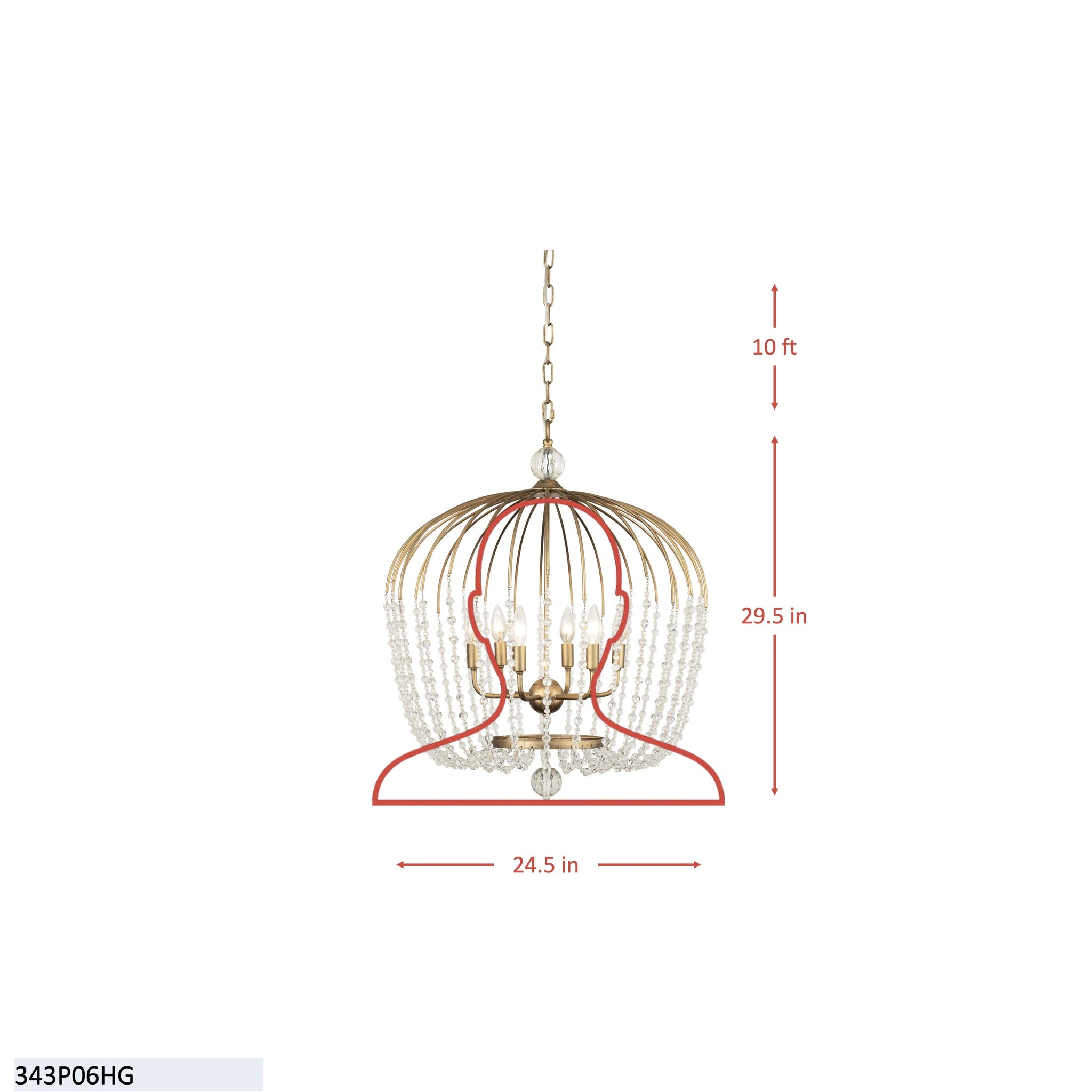 Voliere 6 Light Crystal Tall Pendant - Havana Gold