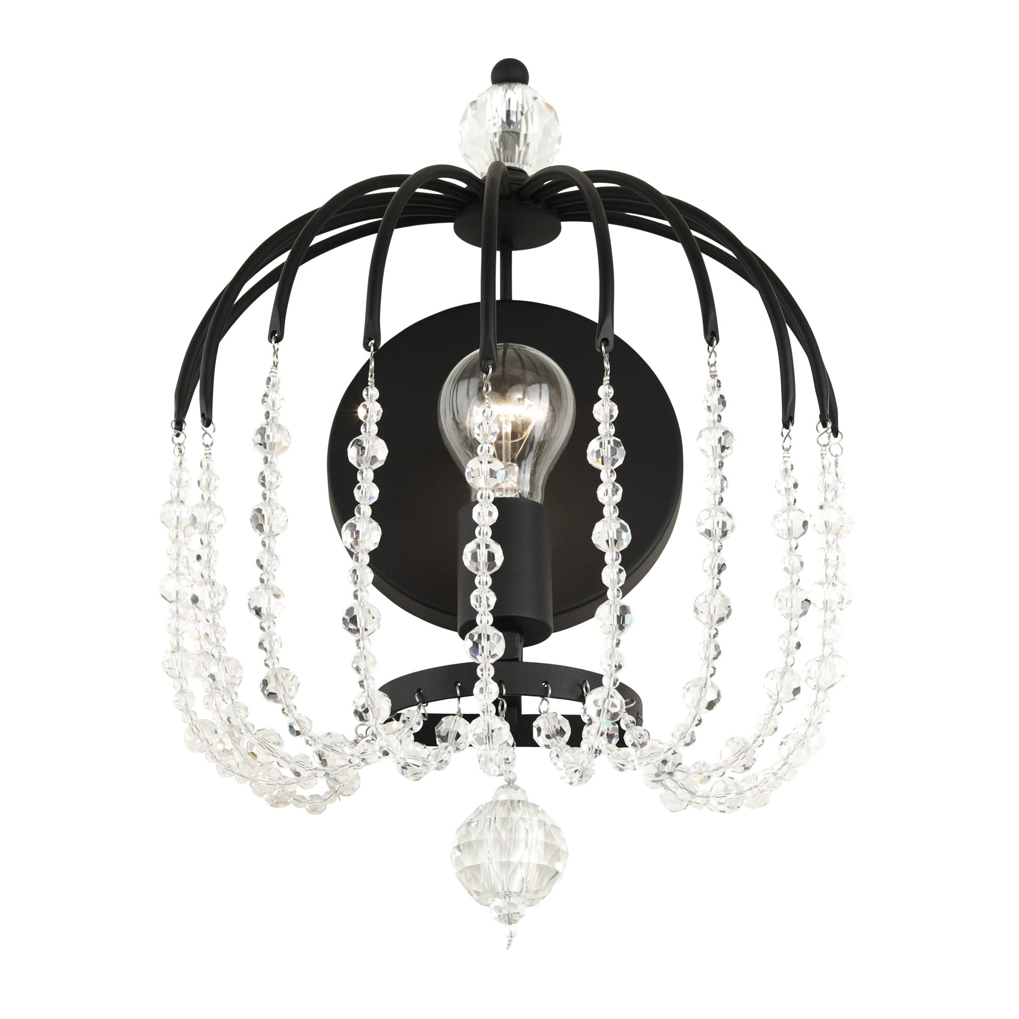 Voliere 1 Light Crystal Wall Sconce - Matte Black