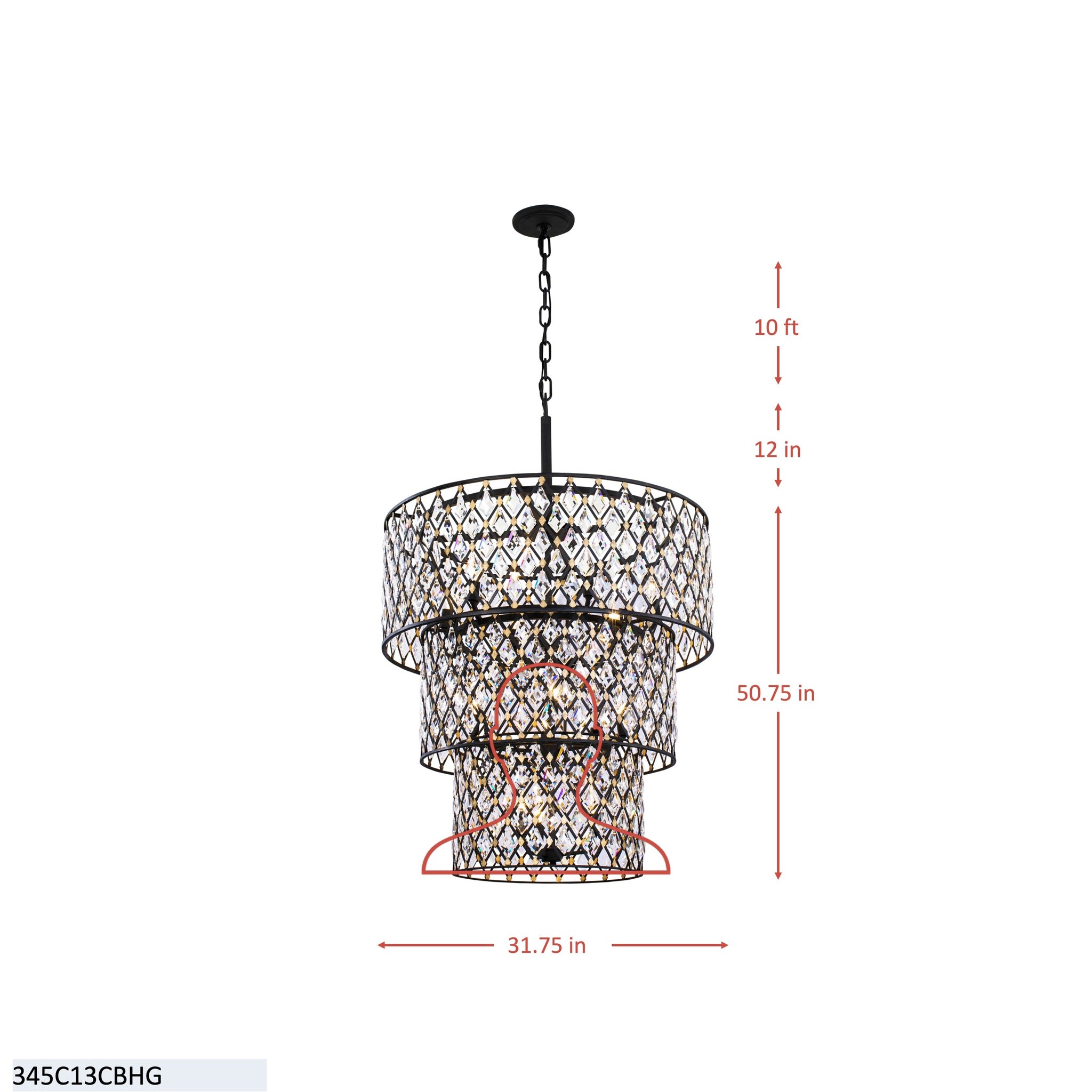 Windsor 13 Light 3-Tier Crystal Chandelier - Carbon/Havana Gold