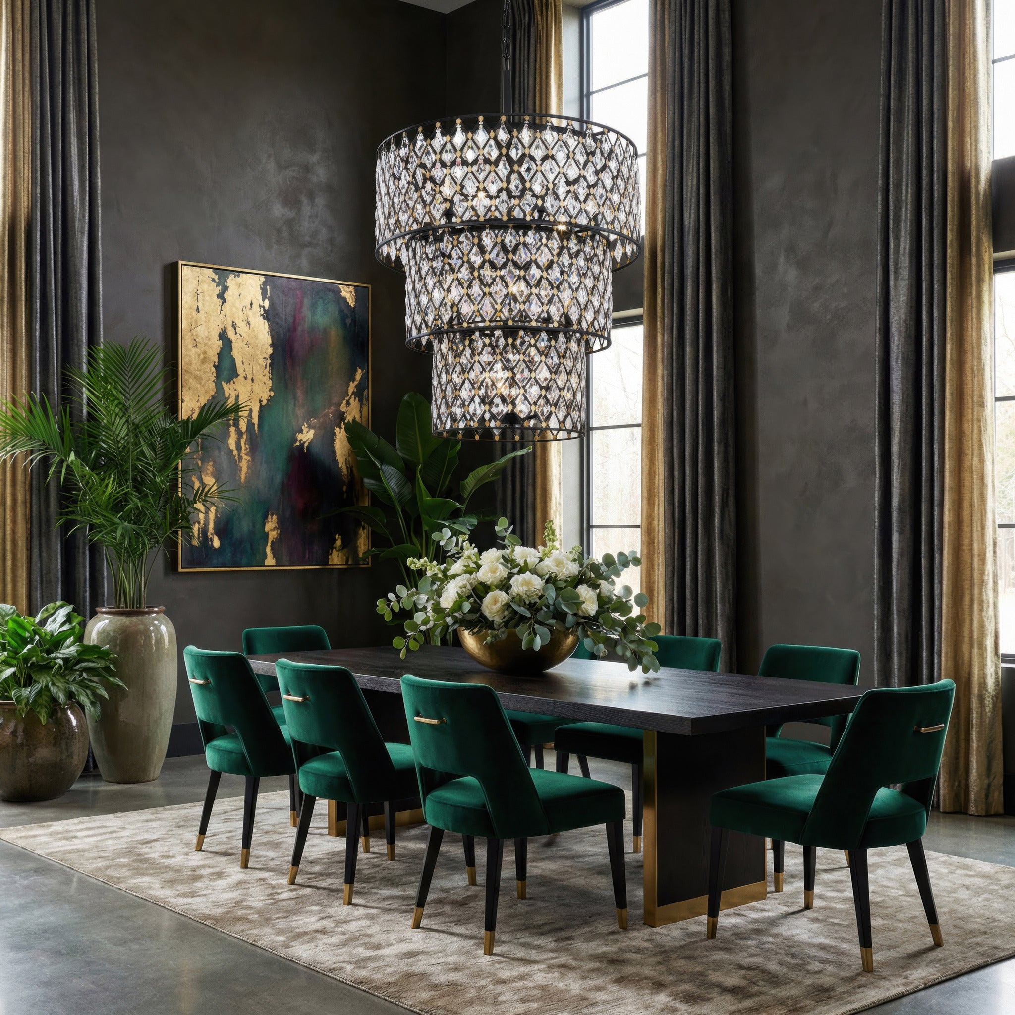 Windsor 13 Light 3-Tier Crystal Chandelier - Carbon/Havana Gold