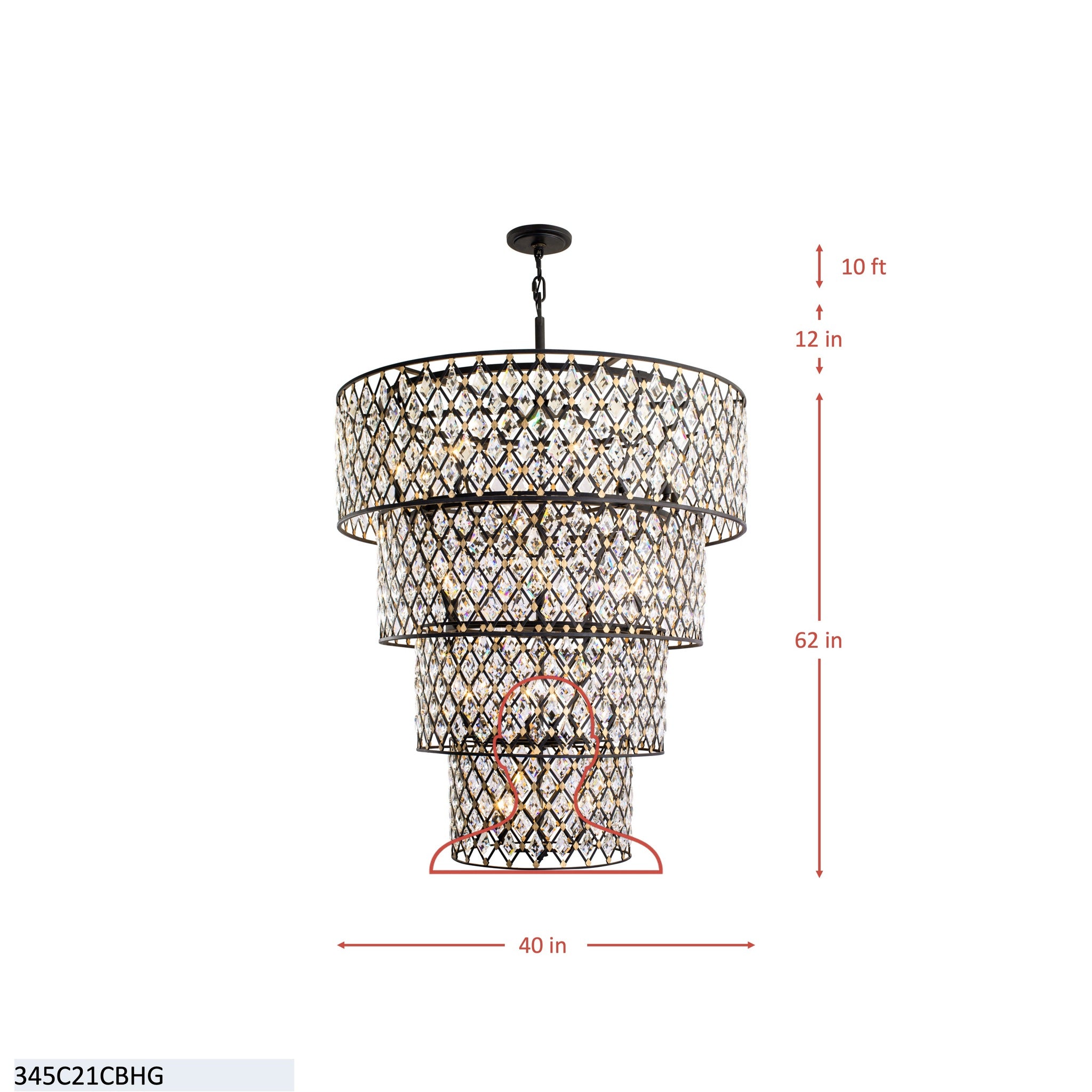 Windsor 21 Light 4-Tier Crystal Chandelier - Carbon/Havana Gold