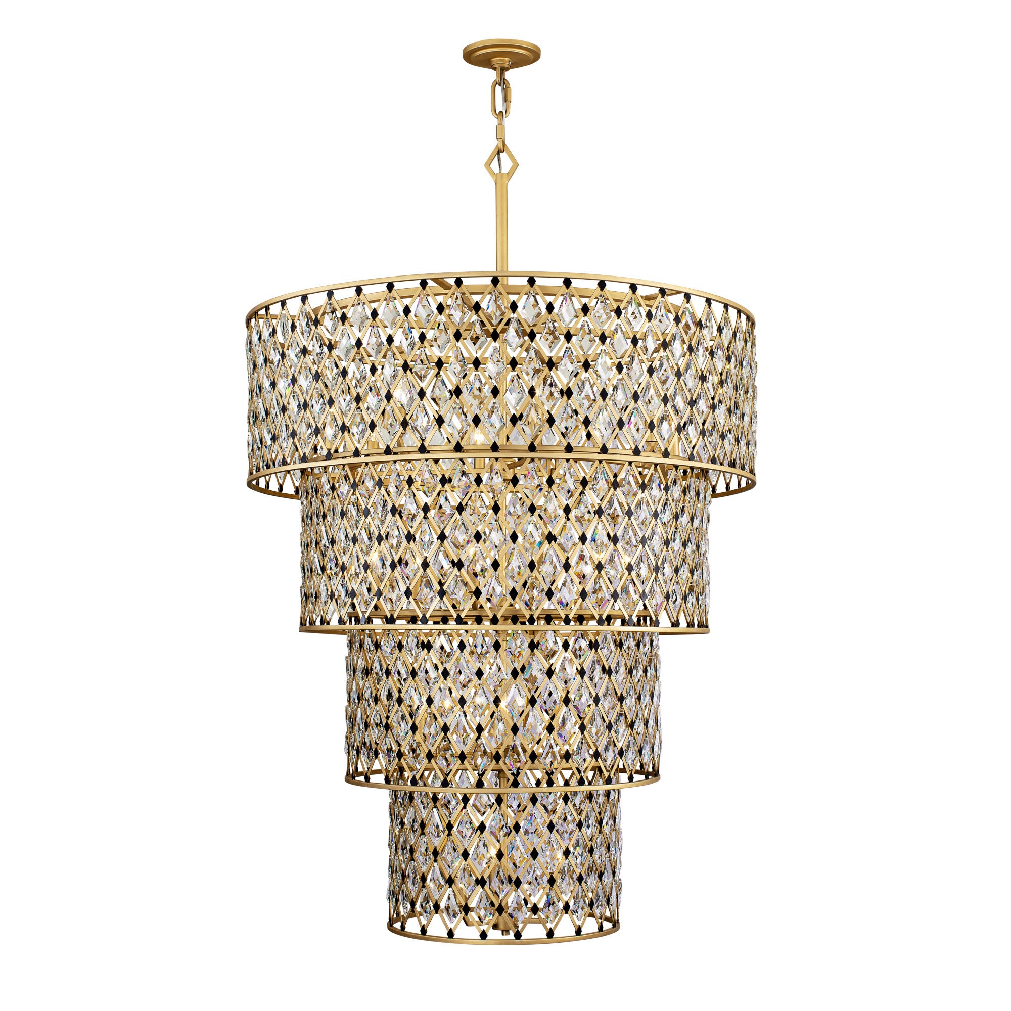 Windsor 21 Light 4-Tier Crystal Chandelier - French Gold/Matte Black