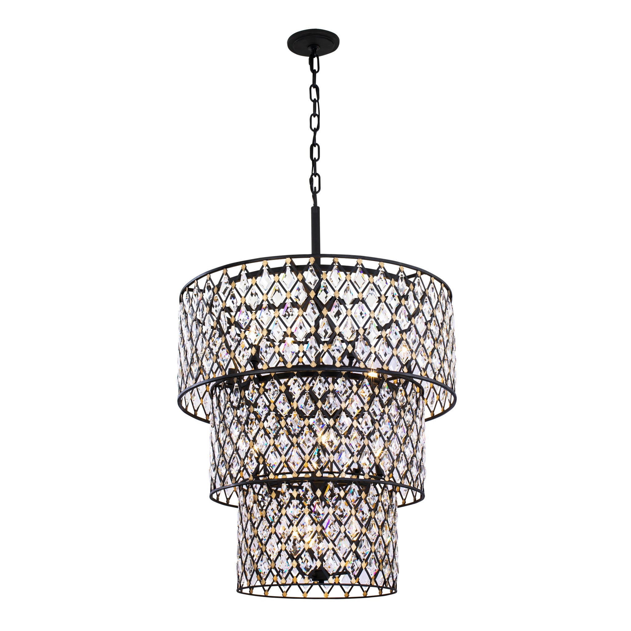 Windsor 13 Light 3-Tier Crystal Chandelier - Carbon/Havana Gold