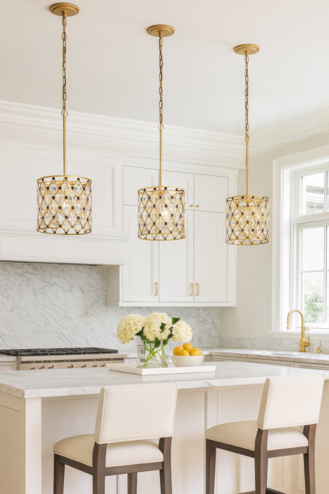Windsor 1 Light Crystal Pendant - French Gold/Matte Black