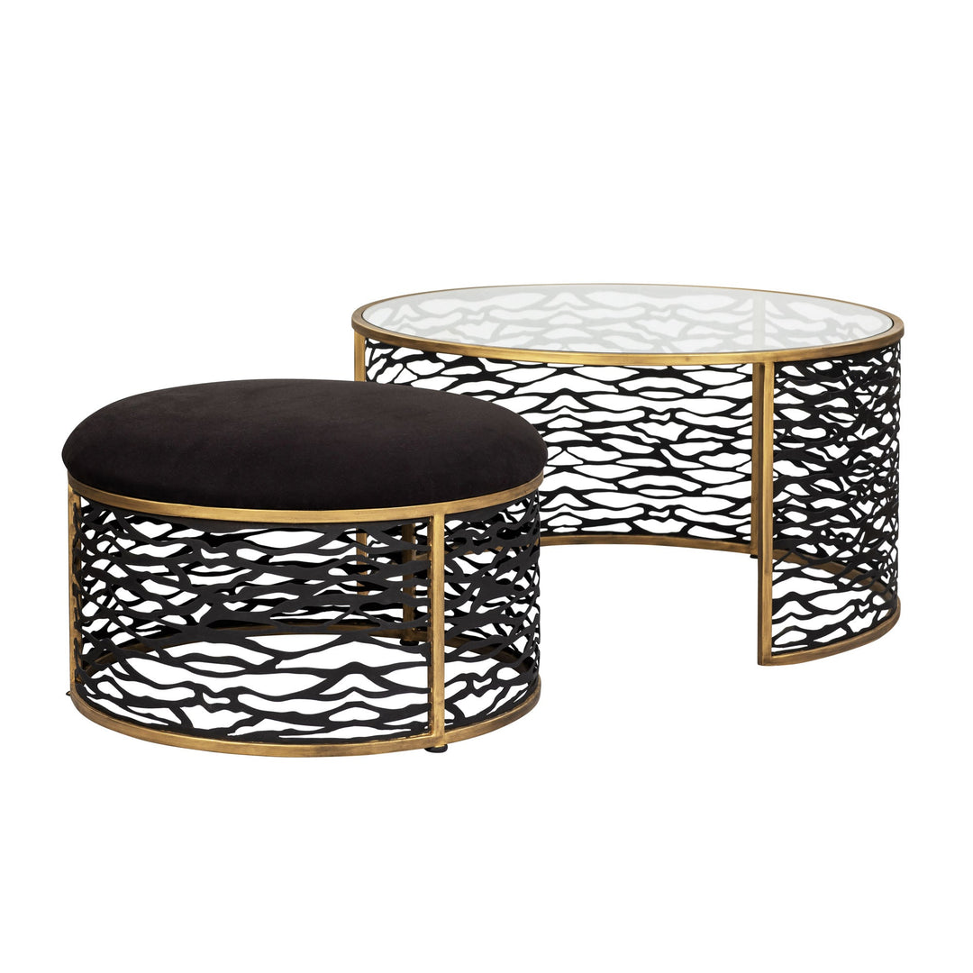 Kato 348TC32NHGCB Nesting Coffee Table and Ottoman - Havana Gold/Carbon