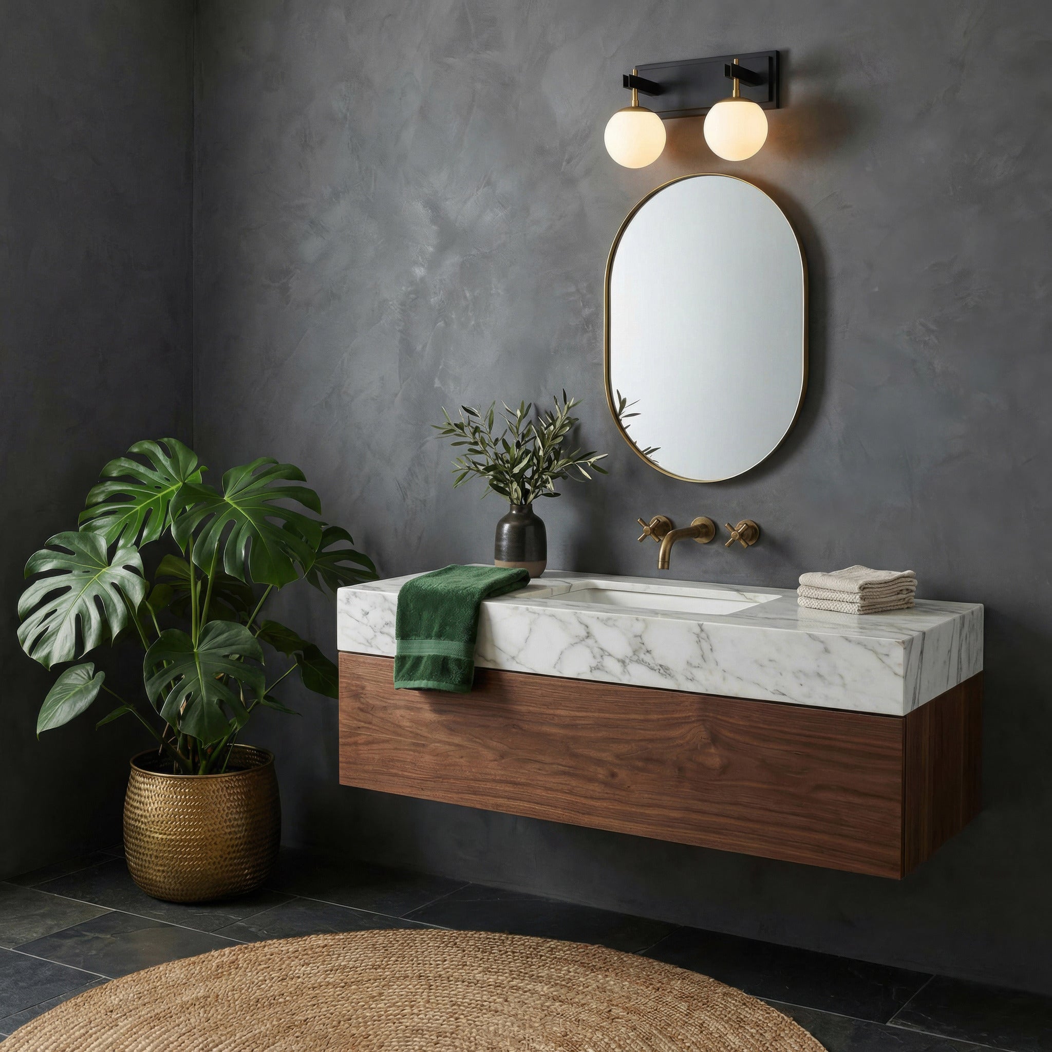 Allie 2 Light Bath - Black/Satin Brass