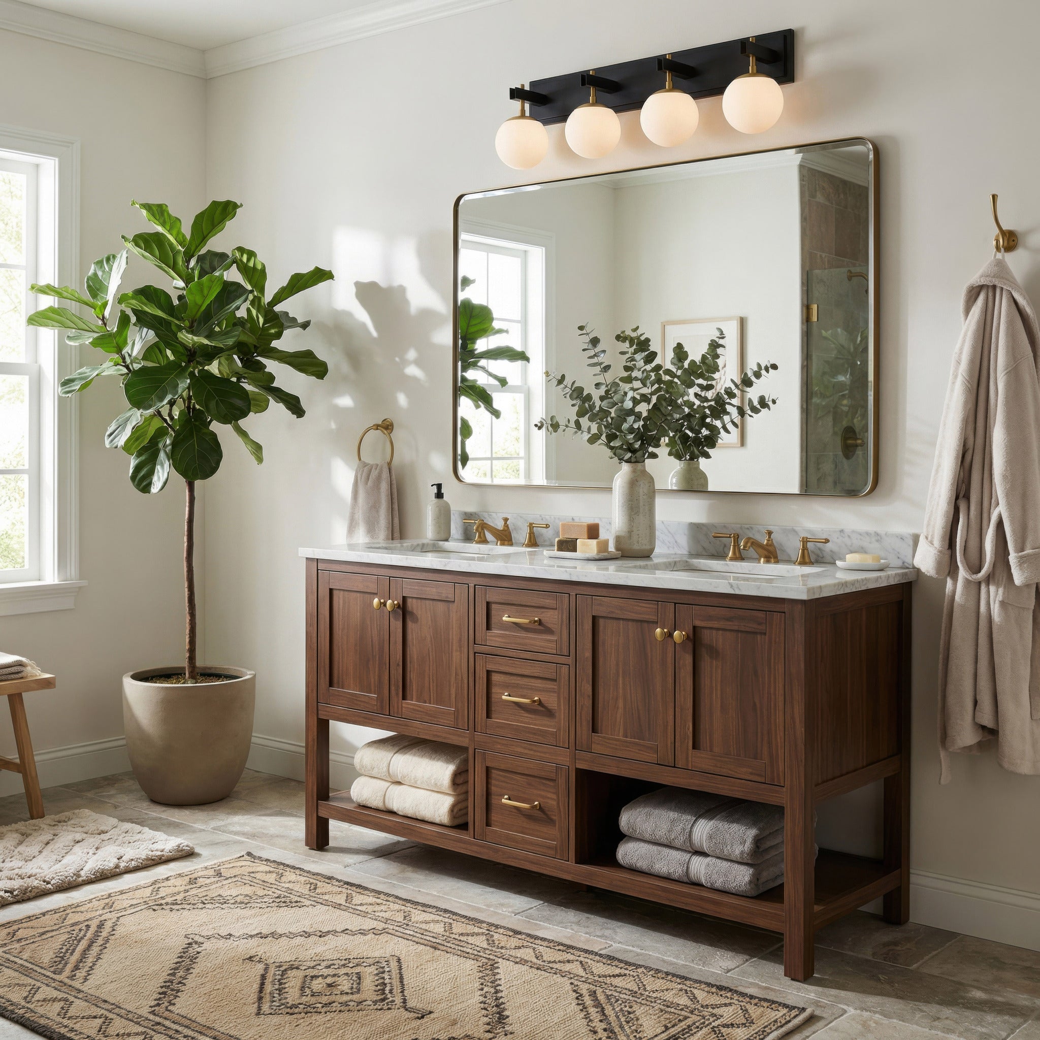 Allie 4 Light Bath - Black/Satin Brass