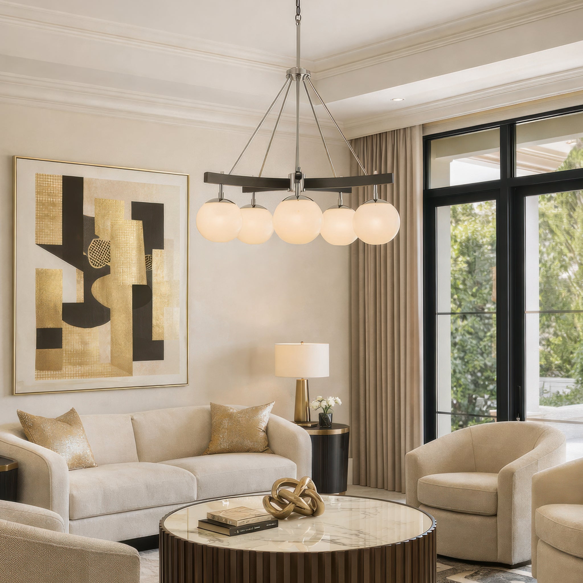 Allie 5 Light Chandelier - Black/Polished Nickel