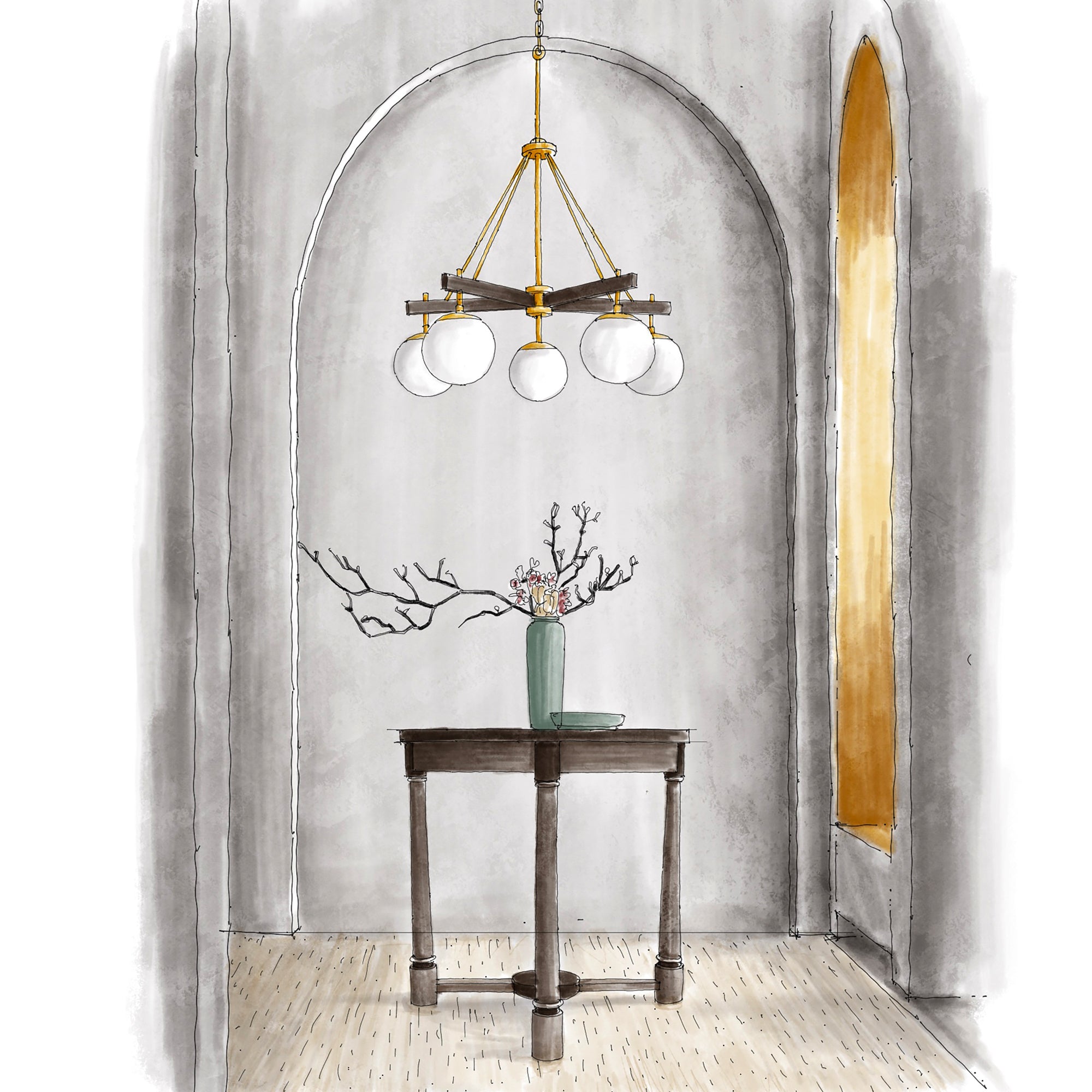 Allie 5 Light Chandelier - Black/Satin Brass