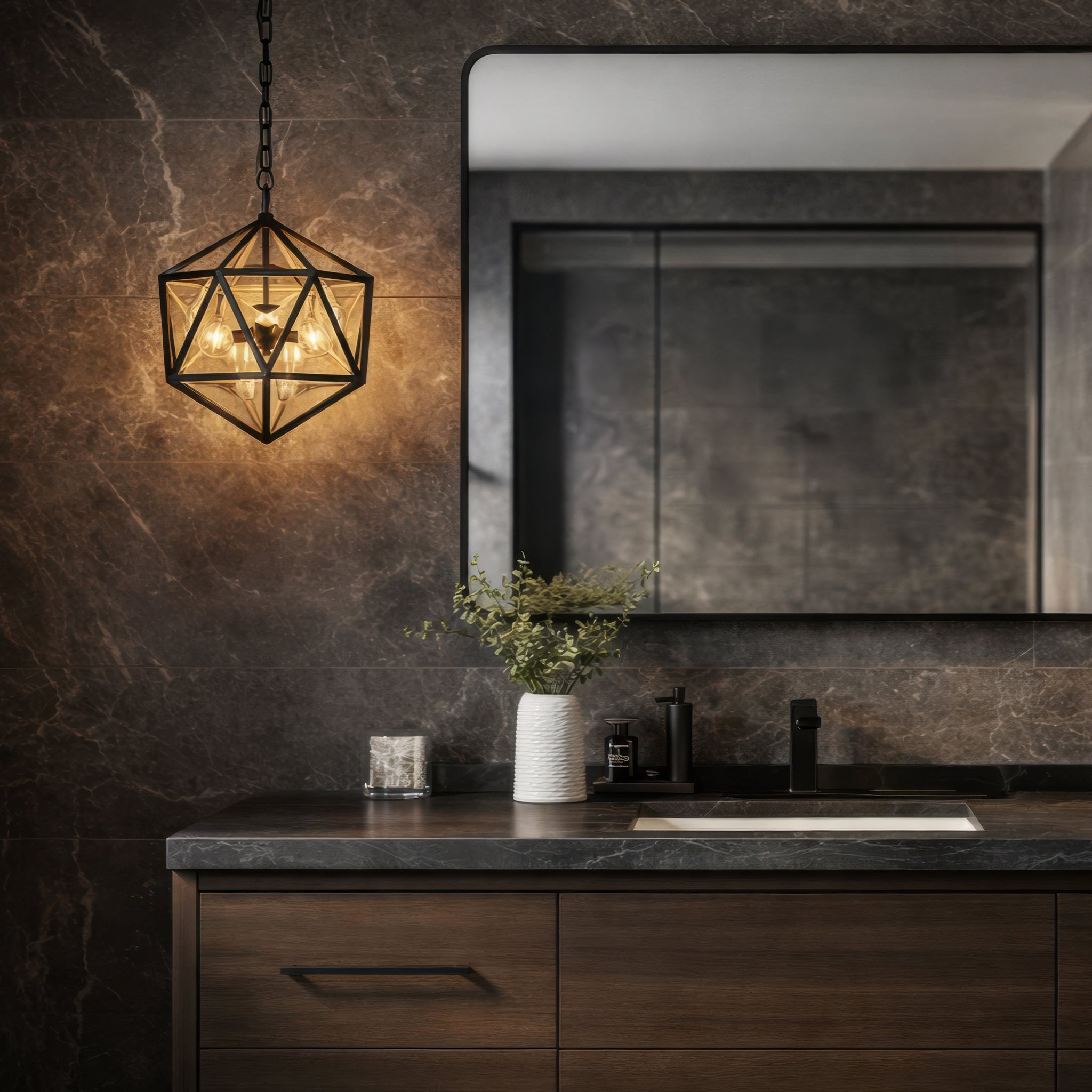 Marcia 3 Light Orb Pendant - Matte Black/French Gold