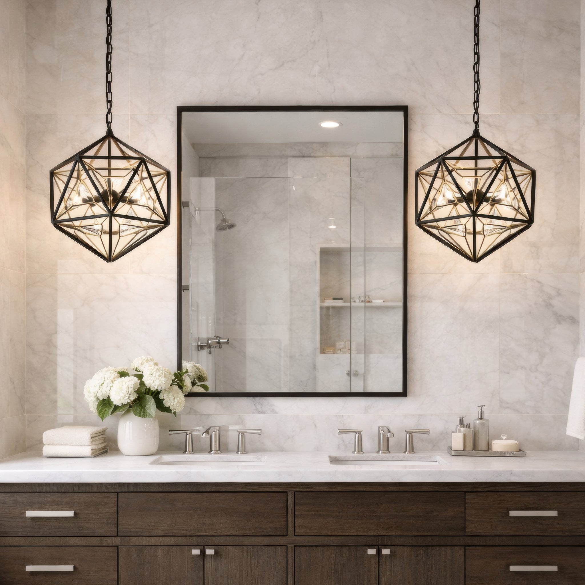 Marcia 3 Light Orb Pendant - Matte Black/French Gold