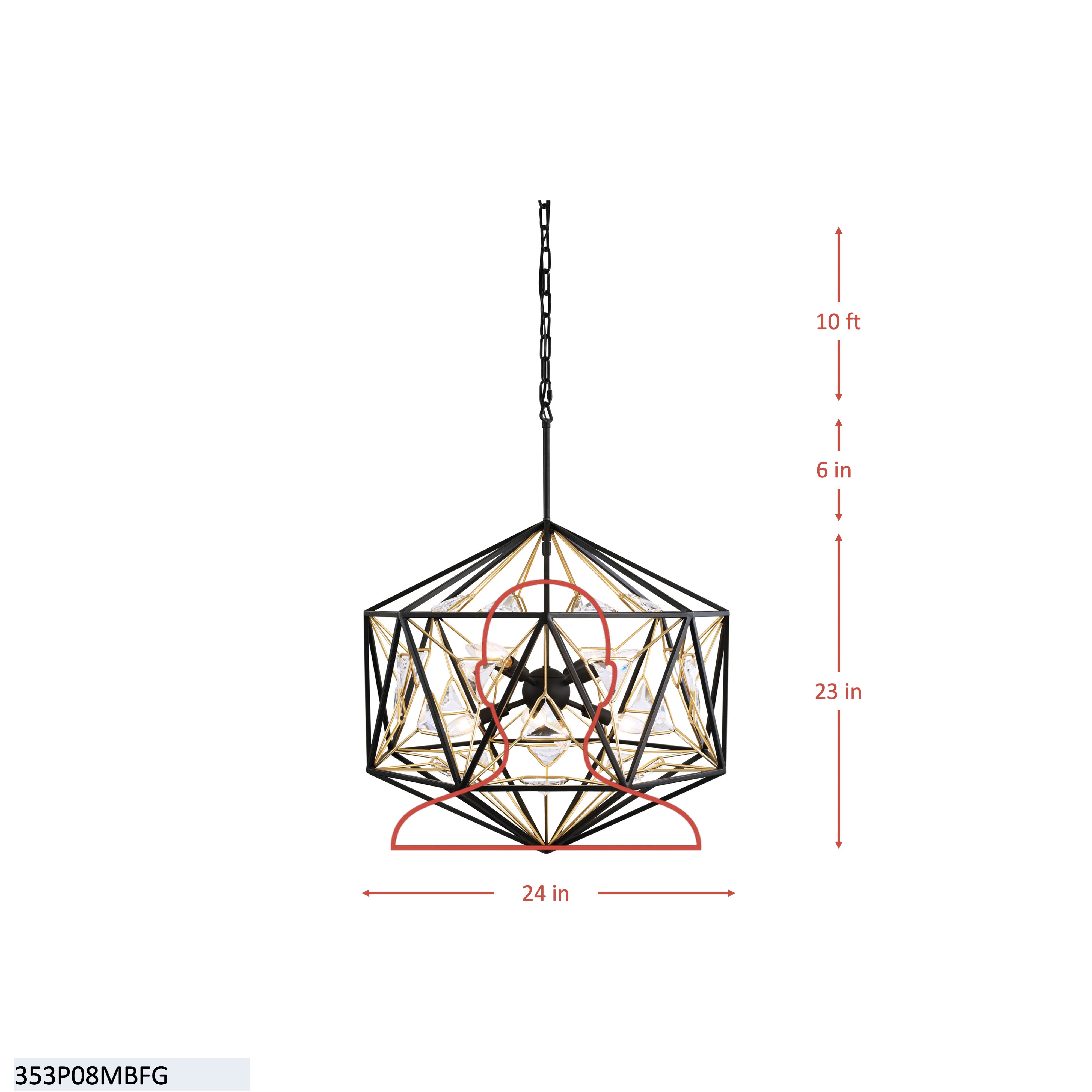 Marcia 8-Light Orb Pendant - Matte Black/French Gold