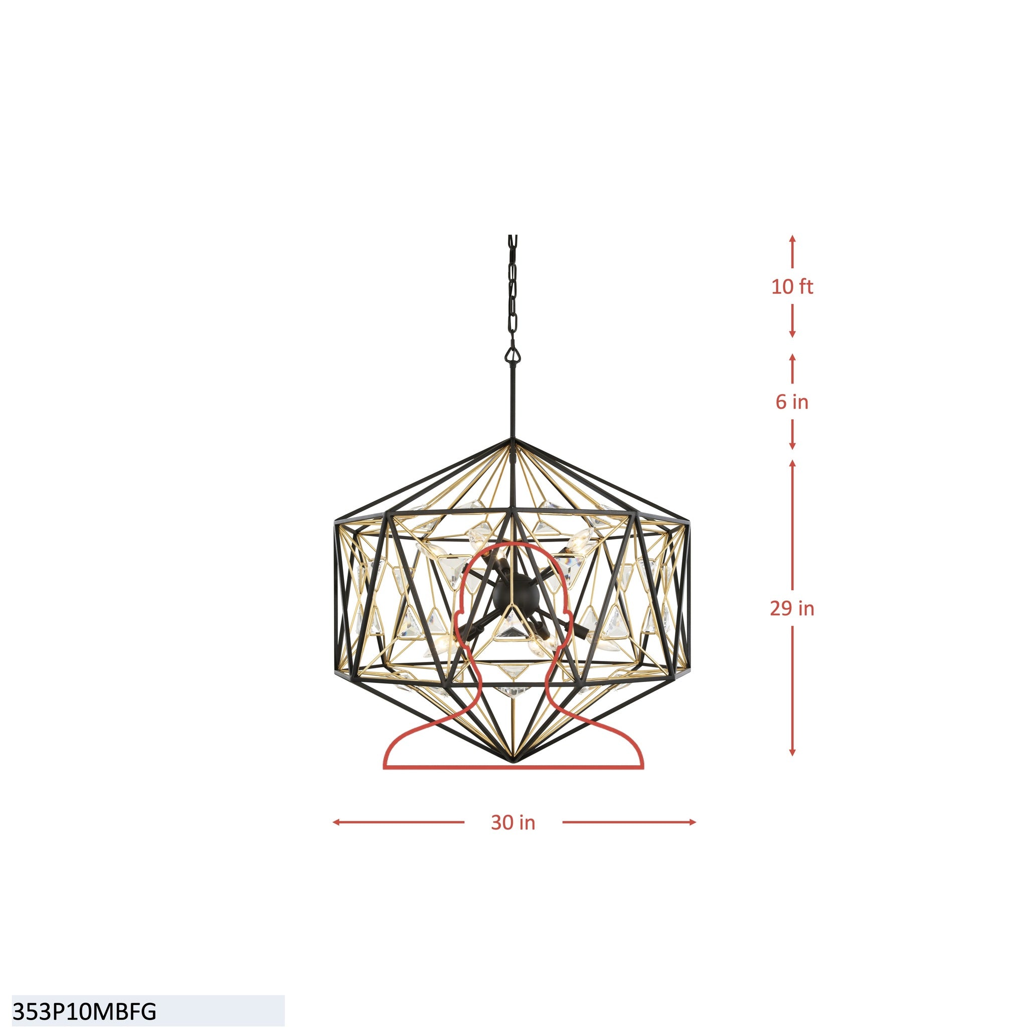 Marcia 10 Light Pendant - Matte Black/French Gold