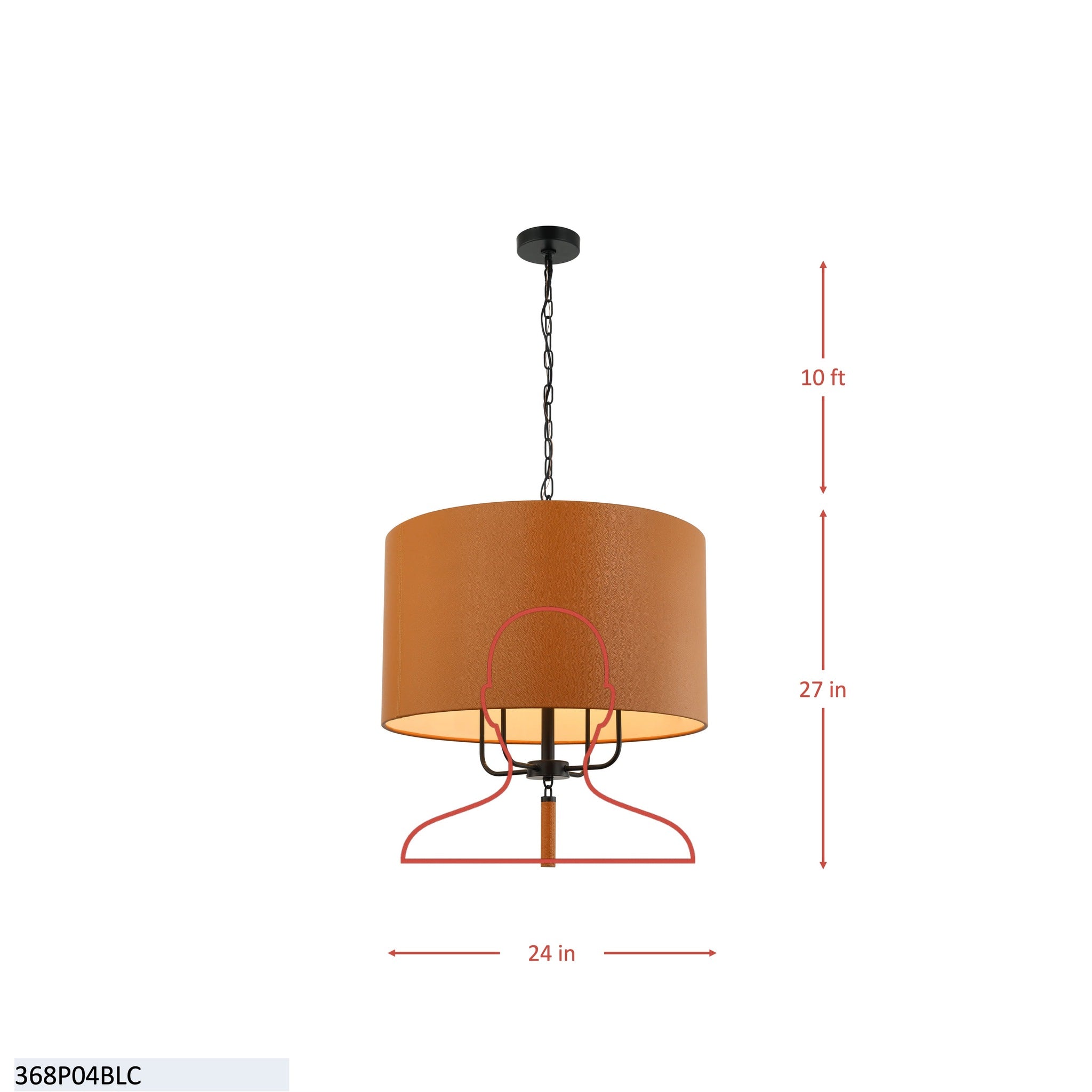 Secret Agent 4 Light Pendant - Black/Camel Leather