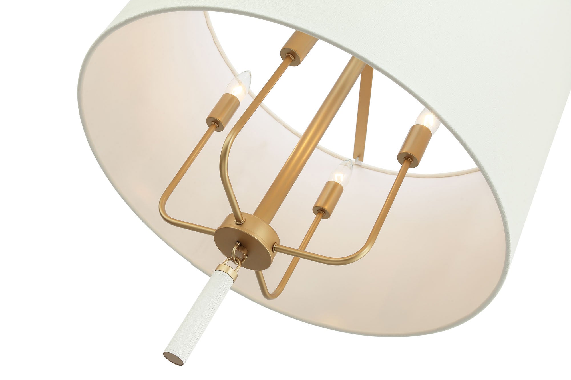 Secret Agent 4 Light Pendant - Painted Gold/White Leather