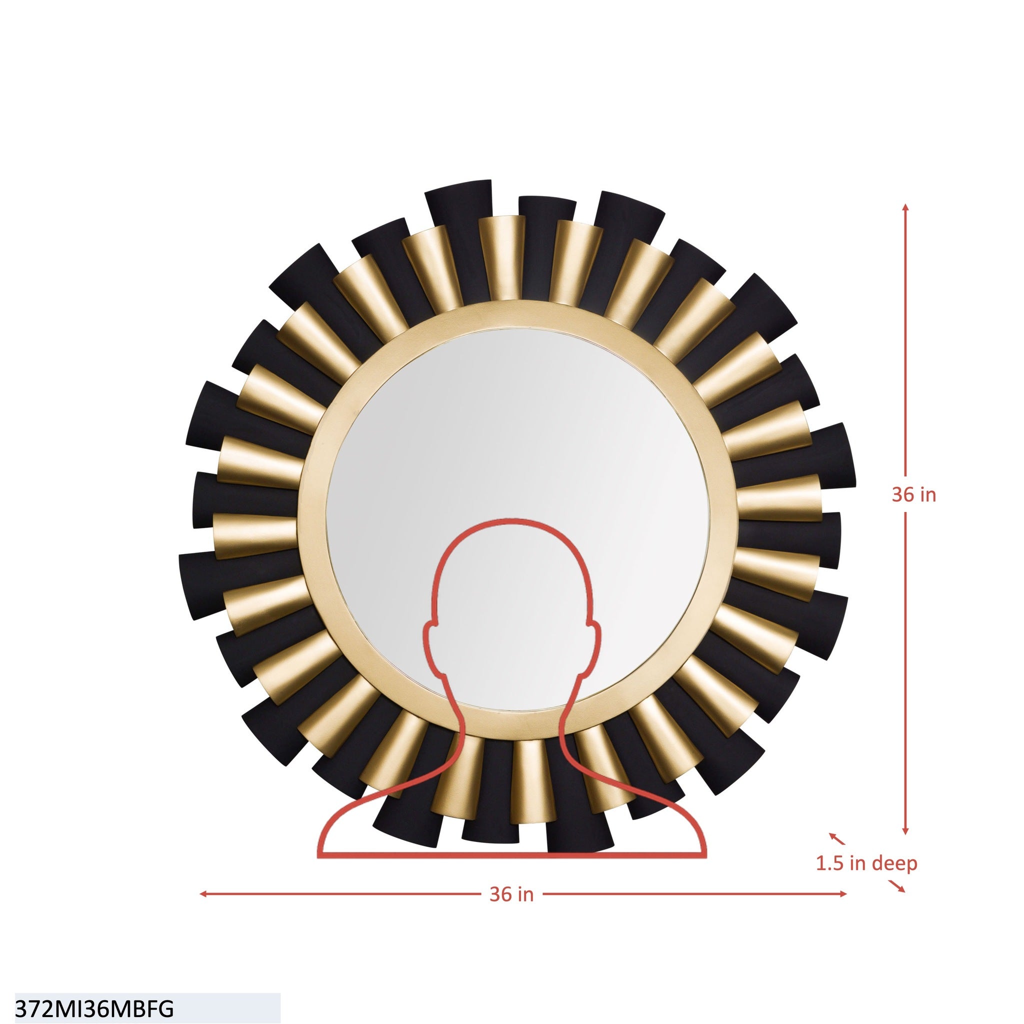 Daphne 36-in   Wall Mirror - Matte Black/French Gold