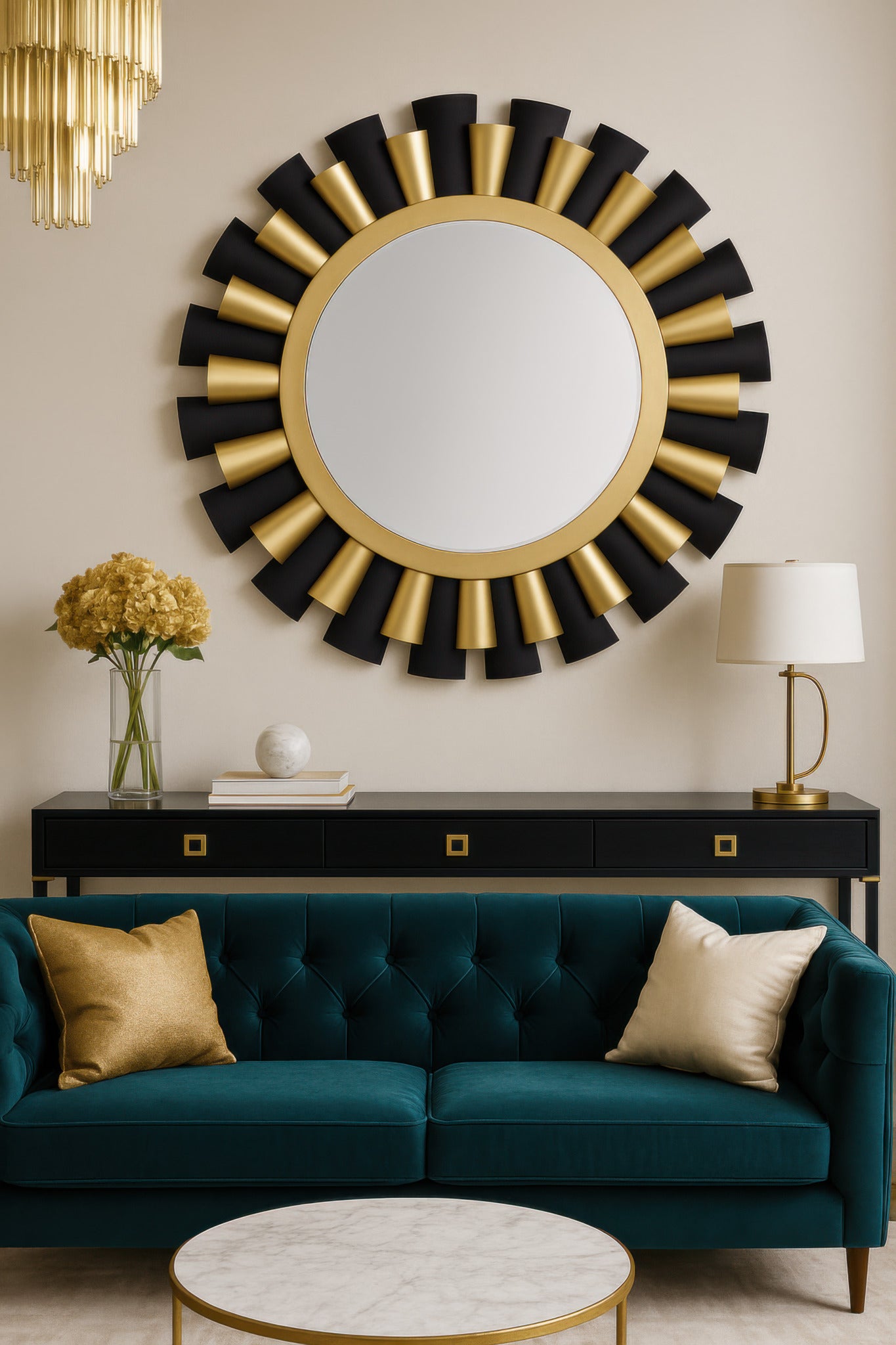 Daphne 36-in Wall Mirror - Matte Black/French Gold