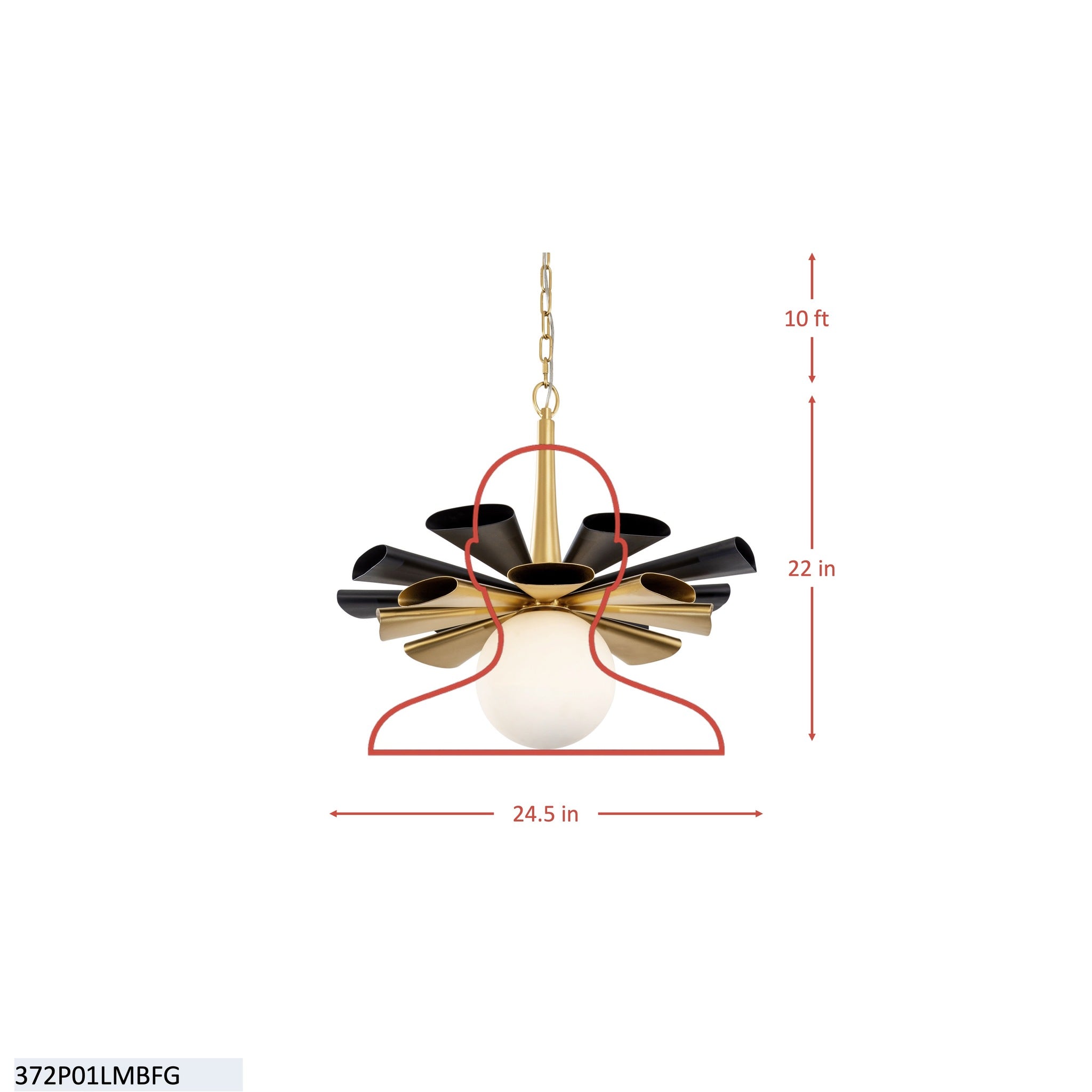 Daphne 1 Light Large Pendant - Matte Black/French Gold