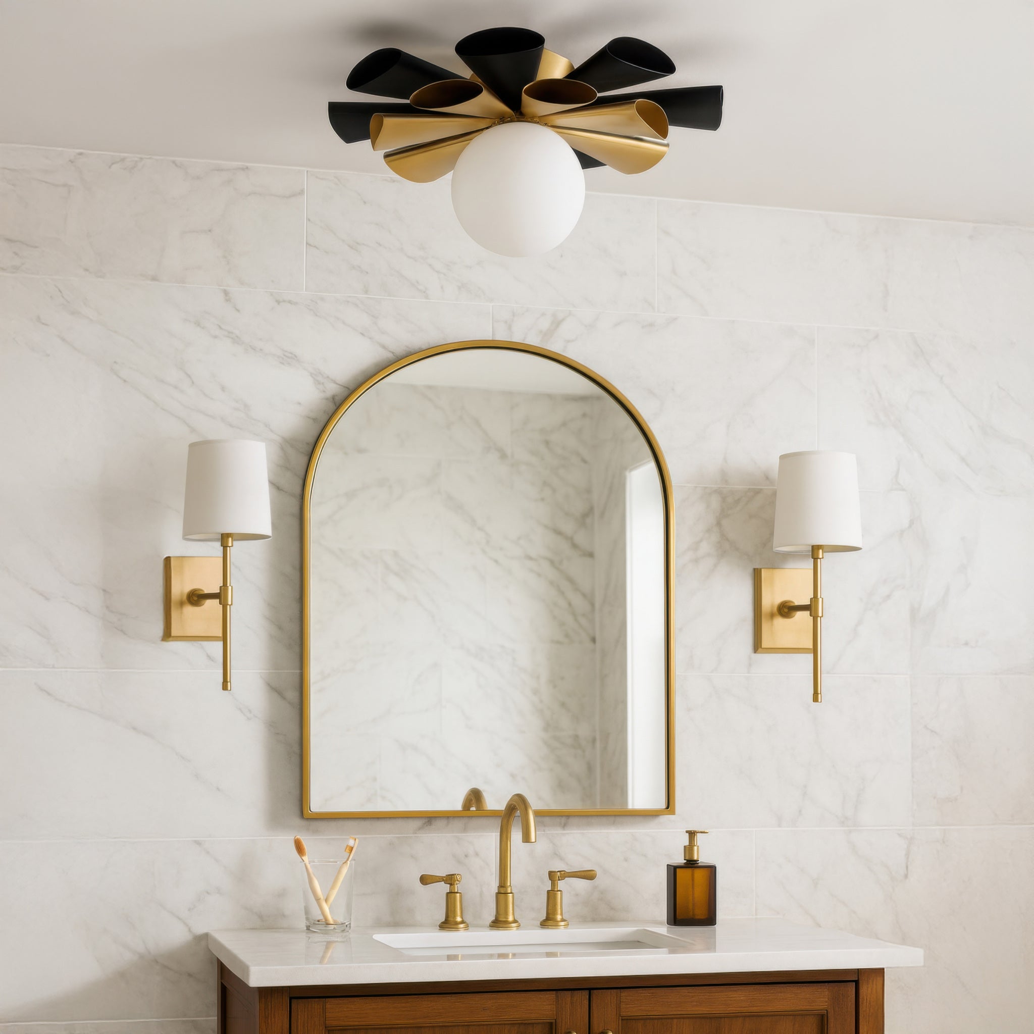 Daphne 1-Light Convertible Flush Mount/Sconce - Matte Black/French Gold