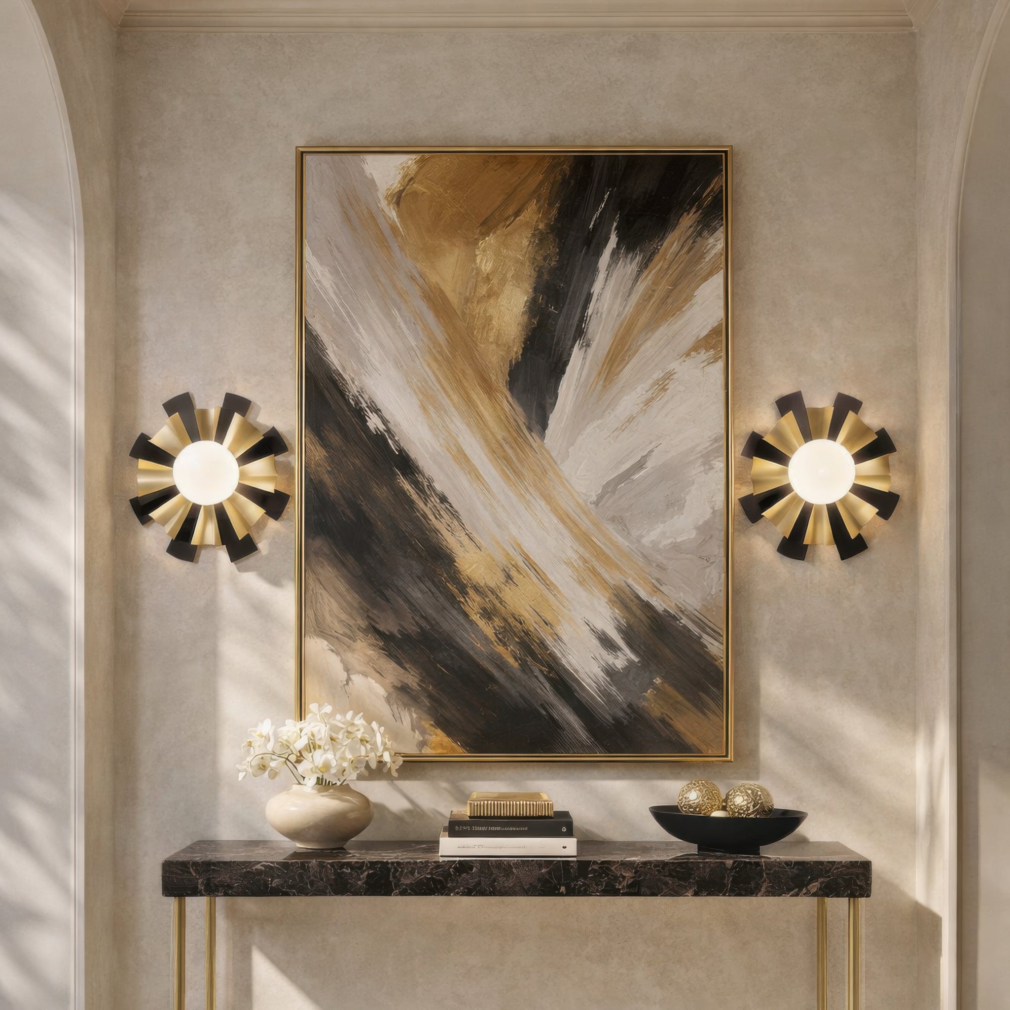 Daphne 1 Light Small Convertible Flush Mount/Sconce - Matte Black/French Gold