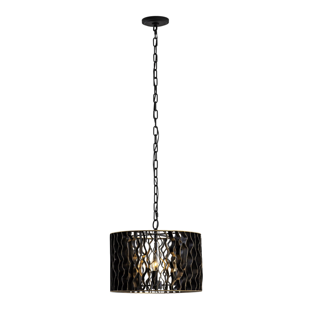 Estela 380P03MBFG 3-Lt Convertible Pendant/Ceiling Light - Matte Black/French Gold