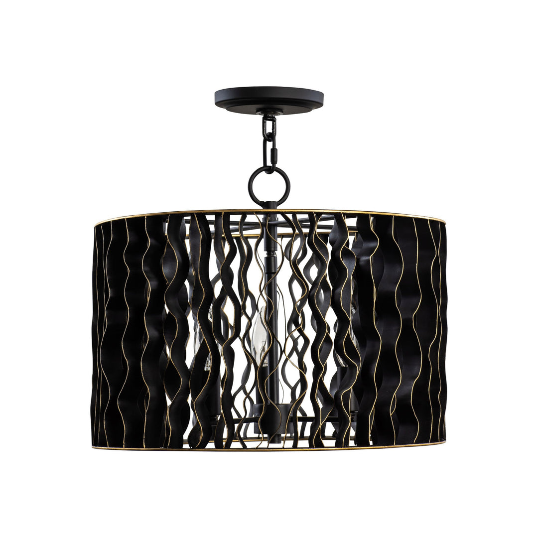 Estela 380P03MBFG 3-Lt Convertible Pendant/Ceiling Light - Matte Black/French Gold