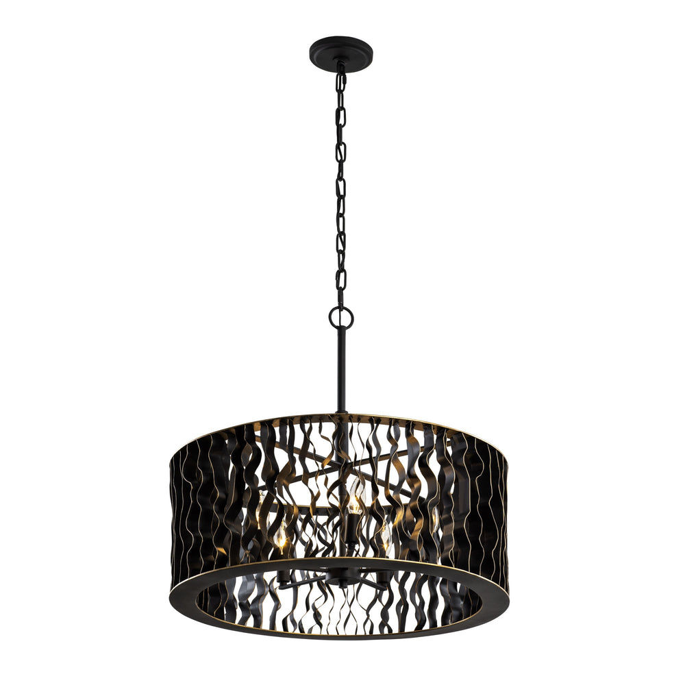 Estela 380P05MBFG 5-Lt Pendant Light - Matte Black/French Gold