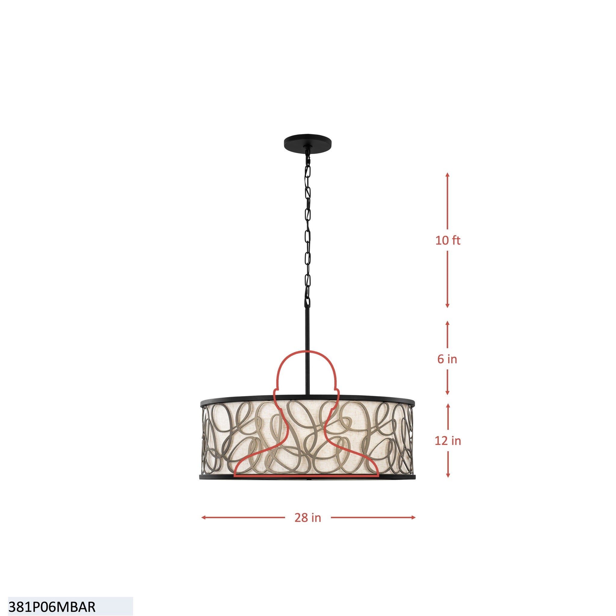 Scribble 6 Light Pendant - Matte Black/Artifact