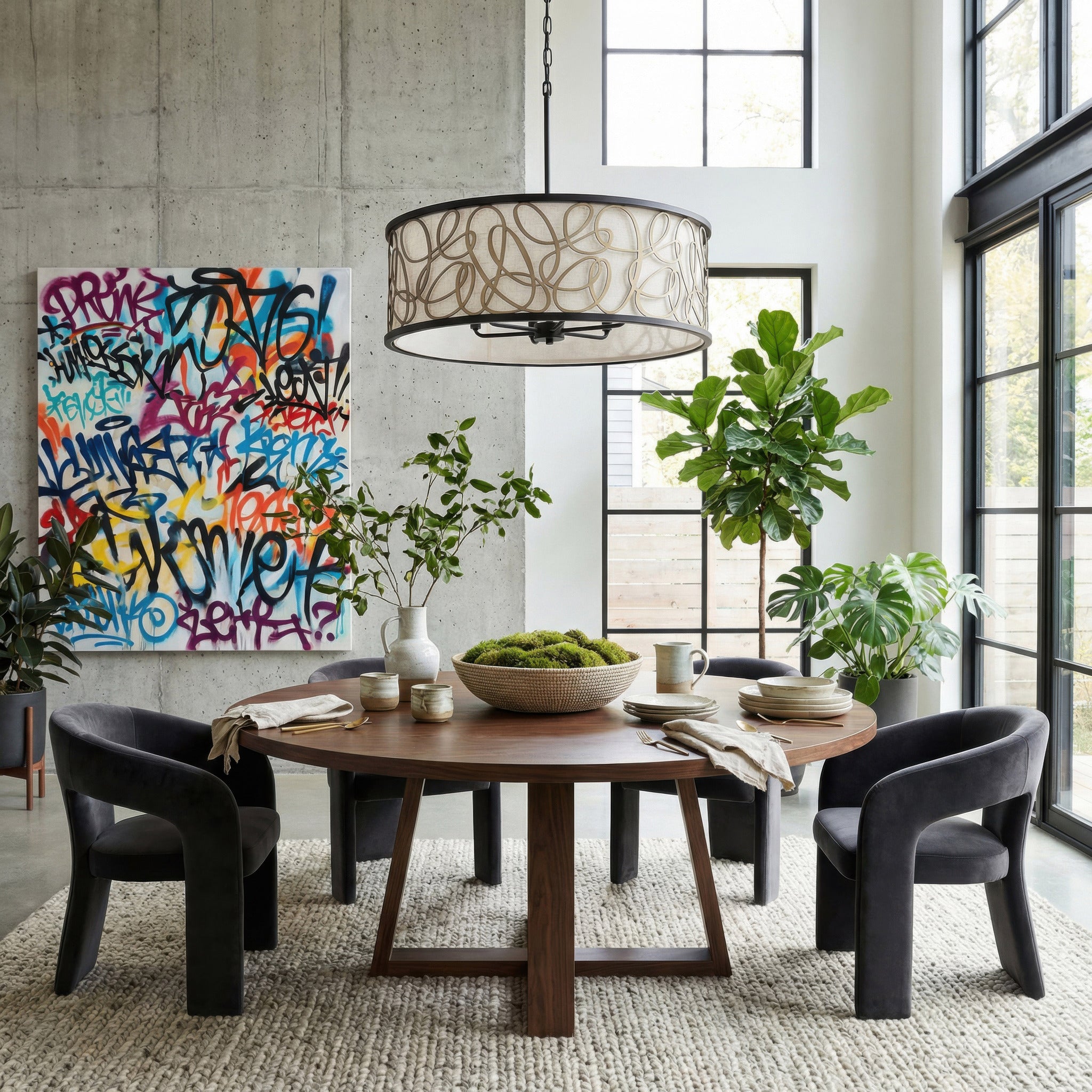 Scribble 6 Light Pendant - Matte Black/Artifact
