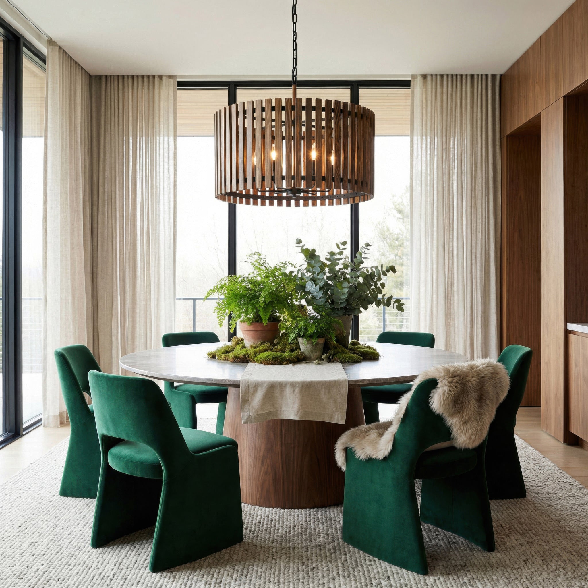 Suratto 6 Light   Pendant - Matte Black/Medium Walnut
